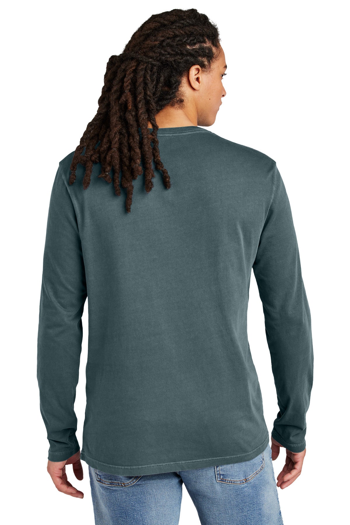 Custom Embroidered District Wash Long Sleeve Tee DT2103,Deep Steel Blue