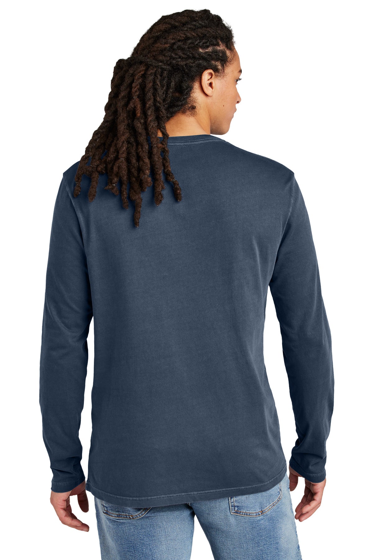 Custom Embroidered District Wash Long Sleeve Tee DT2103,True Navy