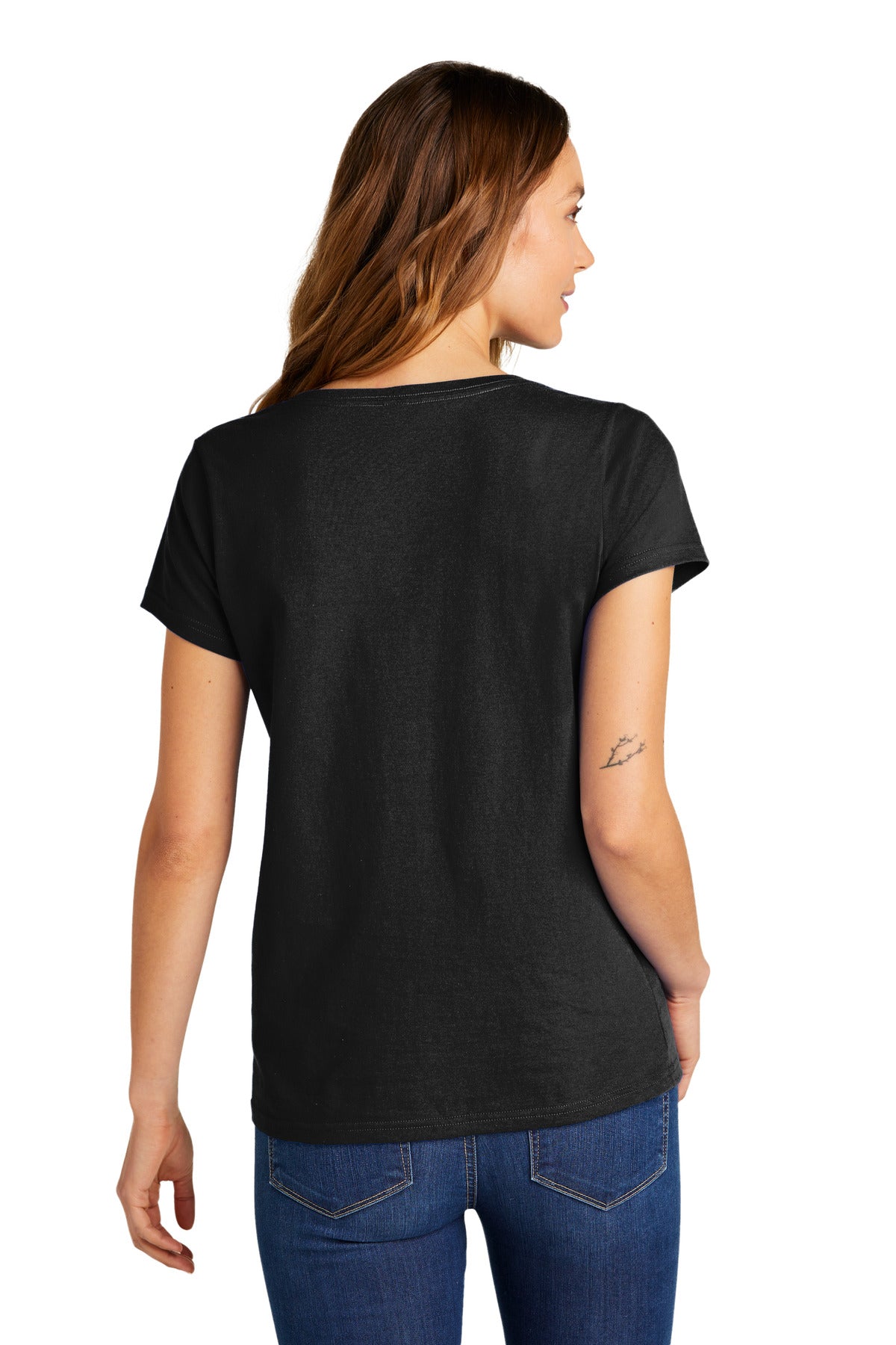 Custom Embroidered District Women's The Concert Tee V-Neck DT5002,Black