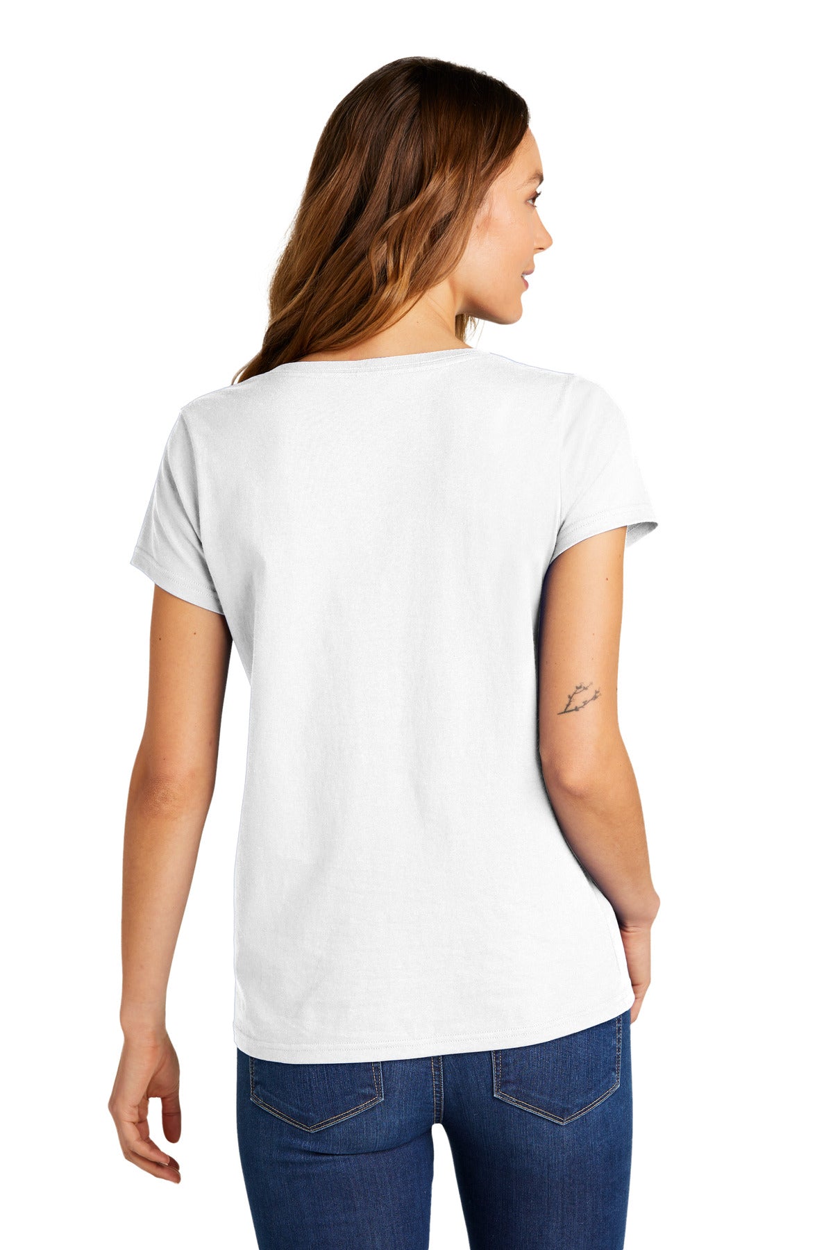 Custom Embroidered District Women's The Concert Tee V-Neck DT5002,White