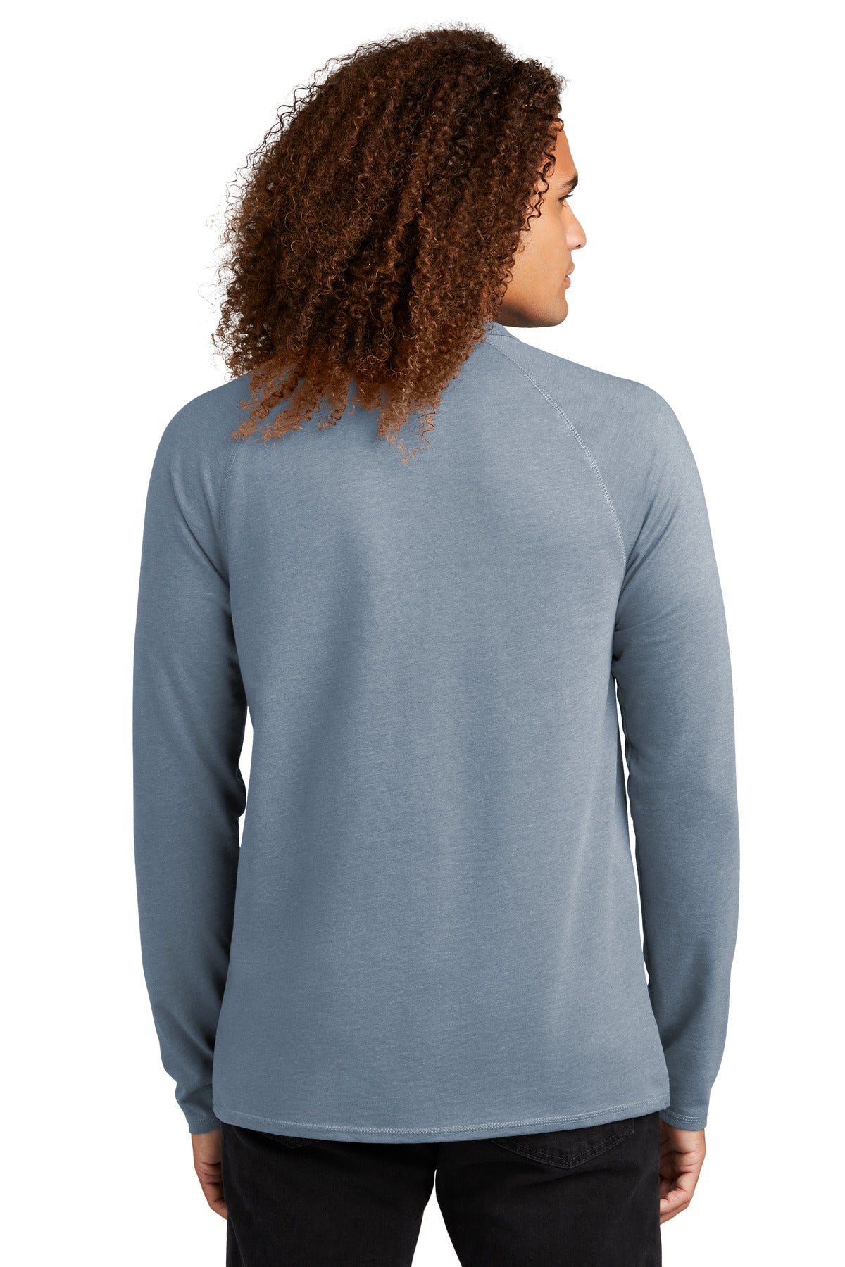 Custom Embroidered District Featherweight French Terry Long Sleeve Crewneck DT572,Flint Blue Heather