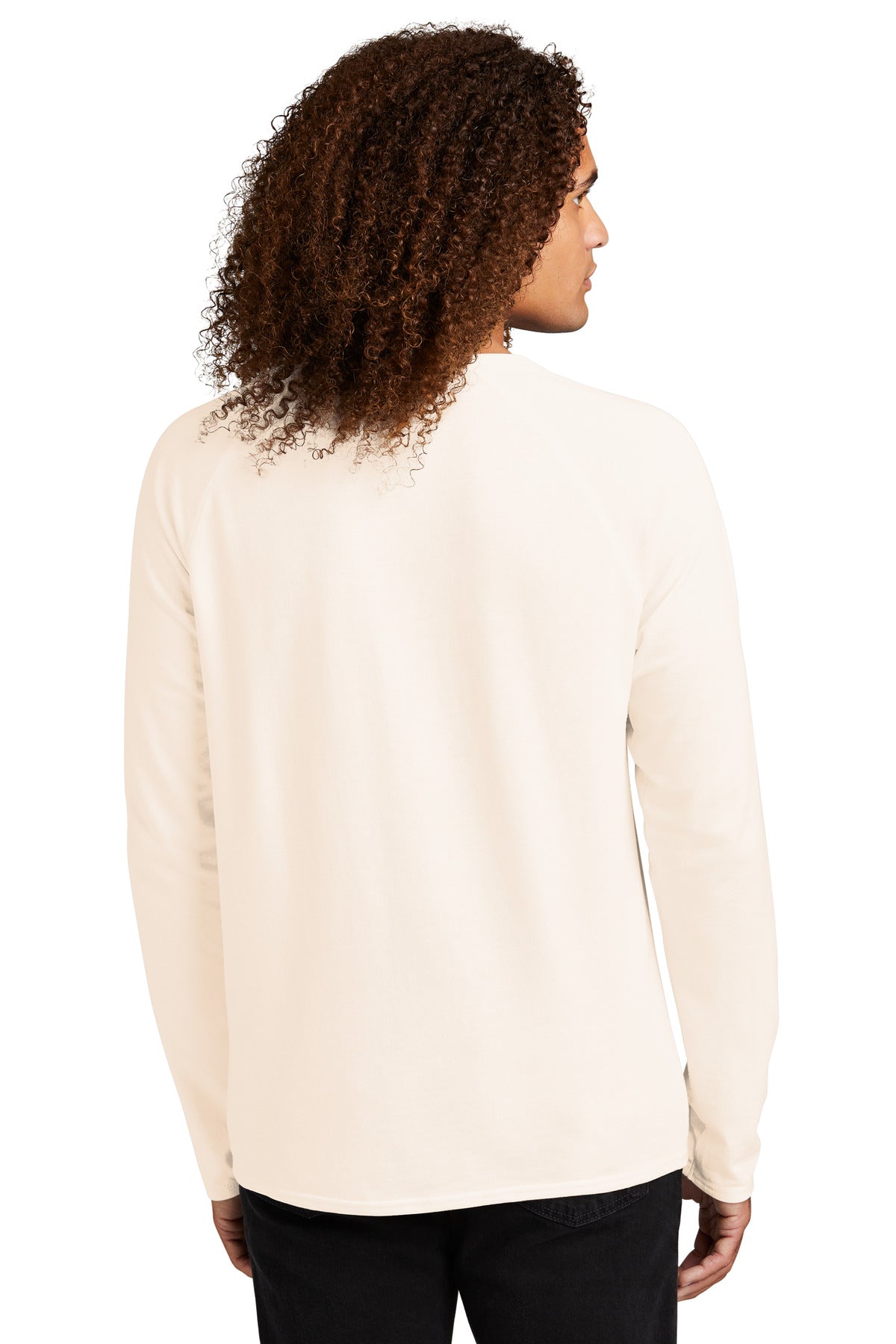 Custom Embroidered District Featherweight French Terry Long Sleeve Crewneck DT572,Gardenia