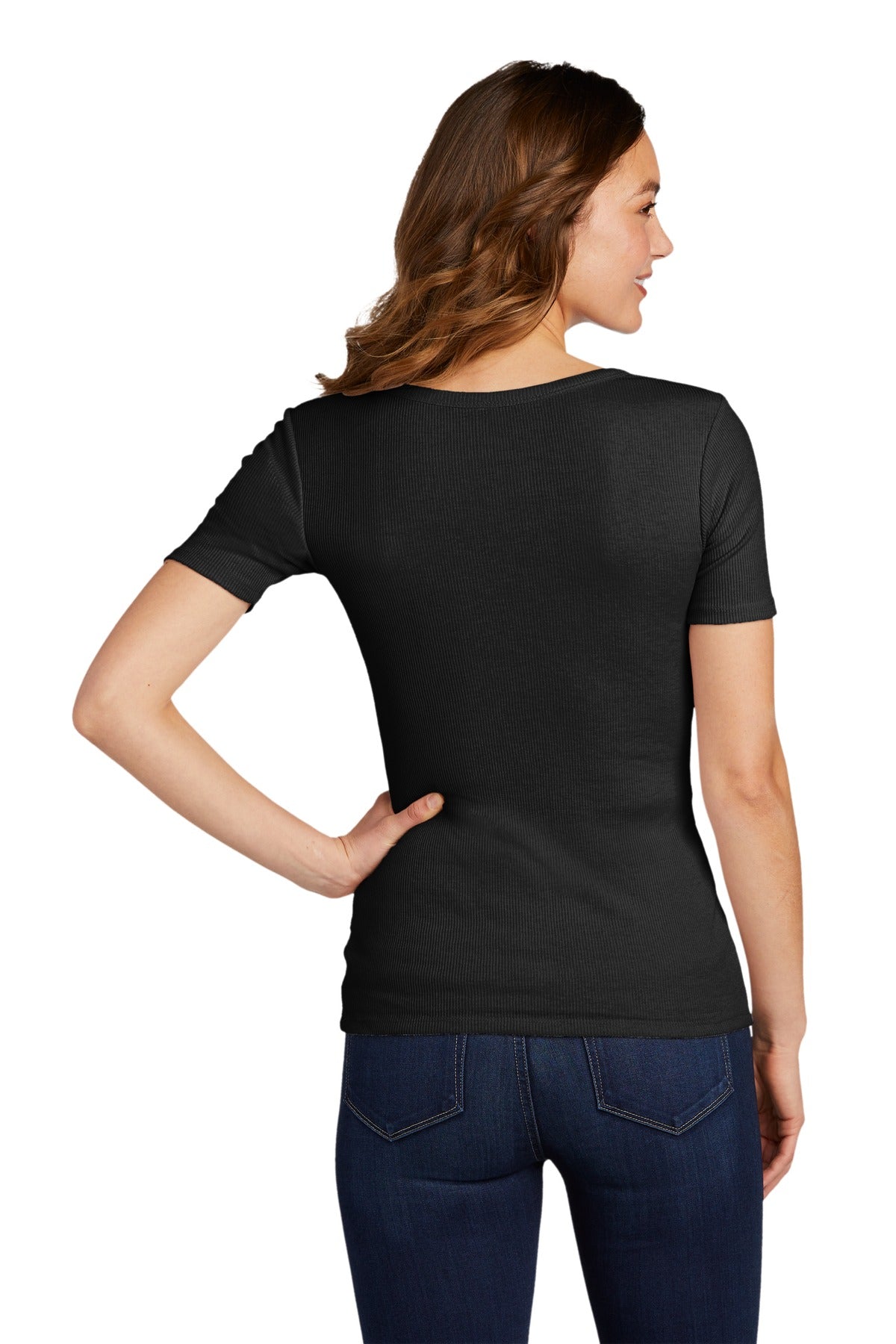 Custom Embroidered District Women's V.I.T.Rib Scoop Neck Tee DT6020,Black