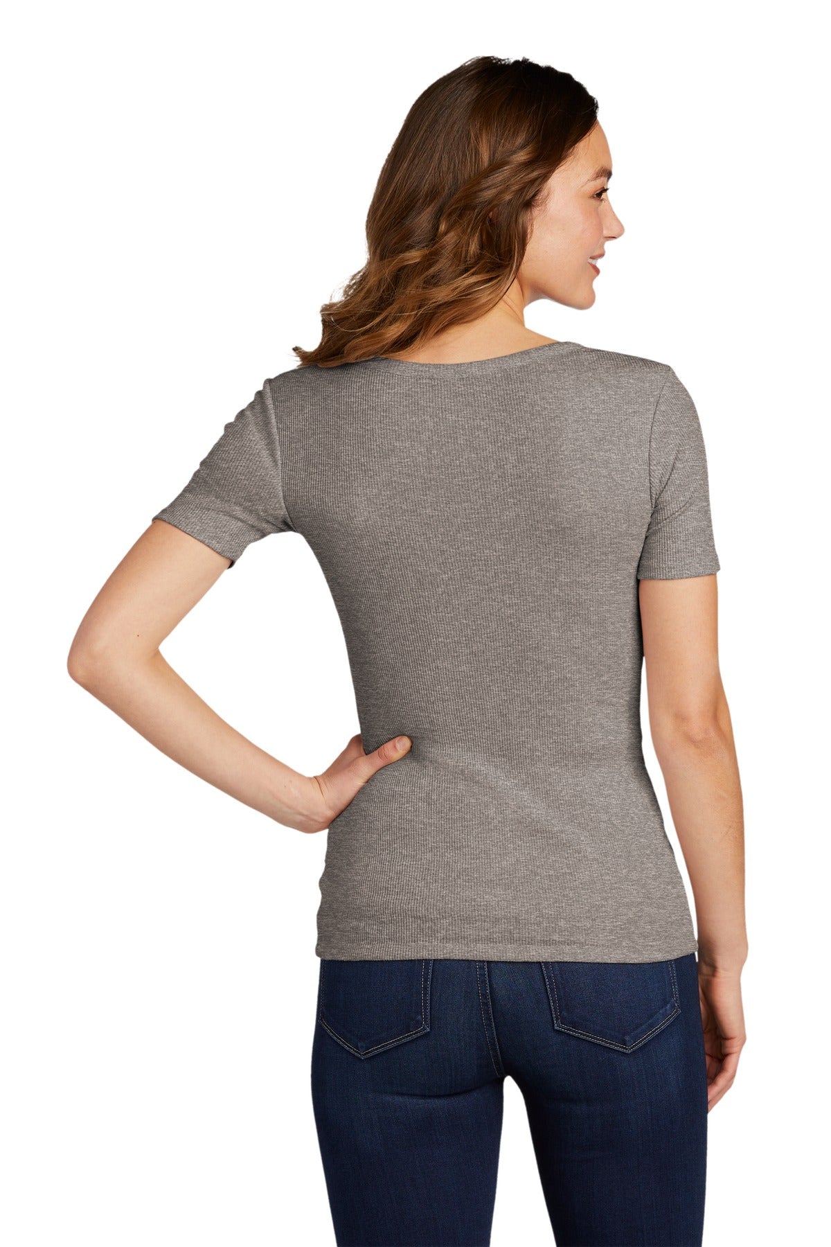 Custom Embroidered District Women's V.I.T.Rib Scoop Neck Tee DT6020,Grey Frost