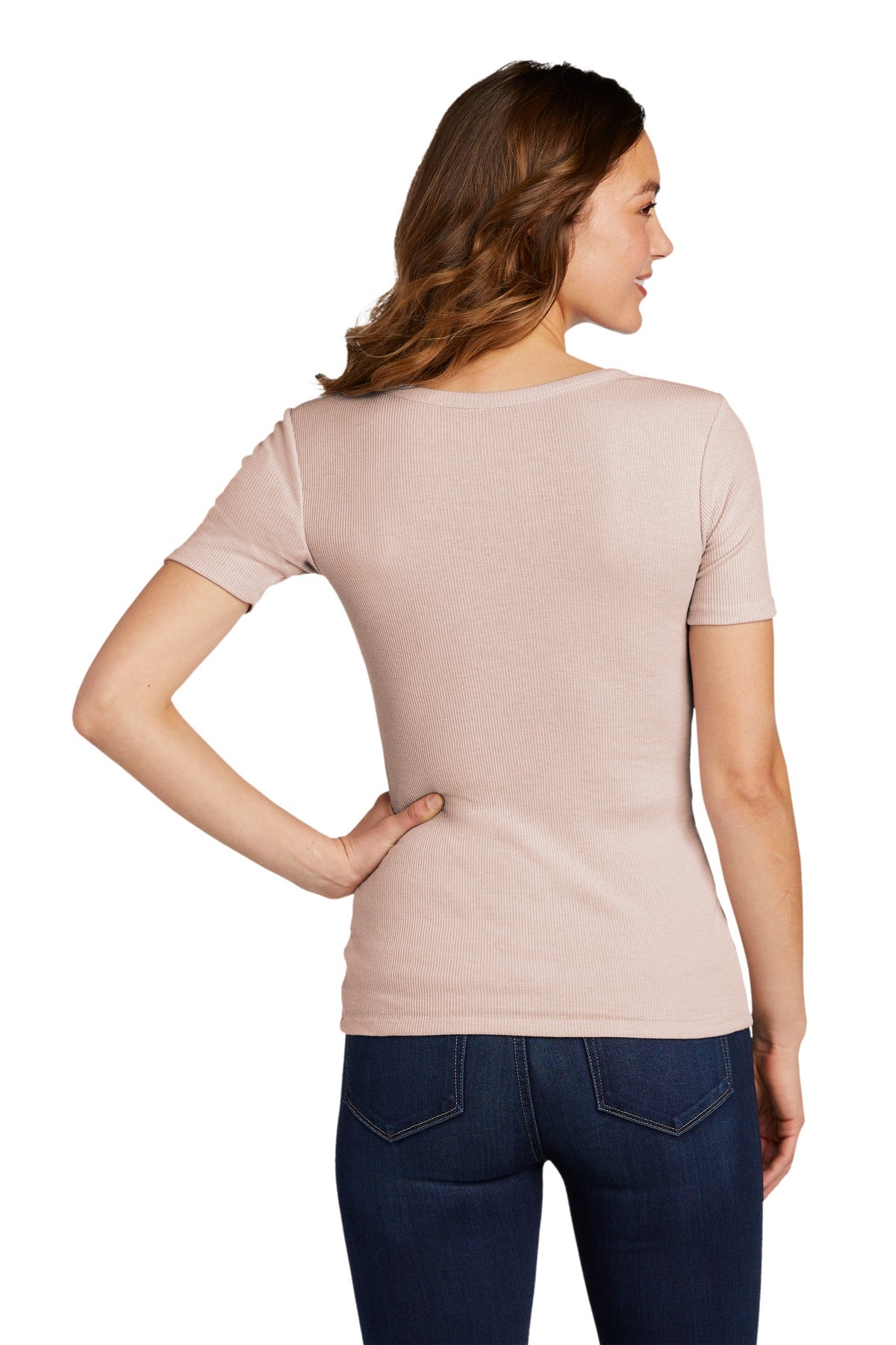 Custom Embroidered District Women's V.I.T.Rib Scoop Neck Tee DT6020,Smokey Iris