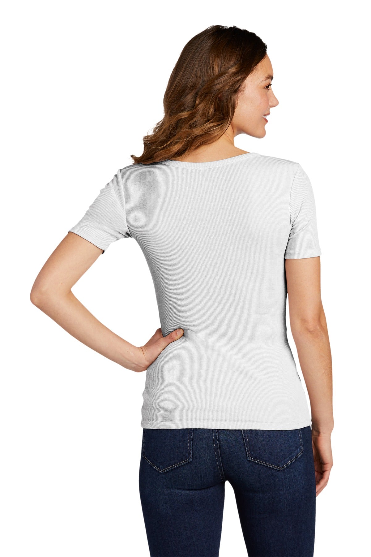 Custom Embroidered District Women's V.I.T.Rib Scoop Neck Tee DT6020,White