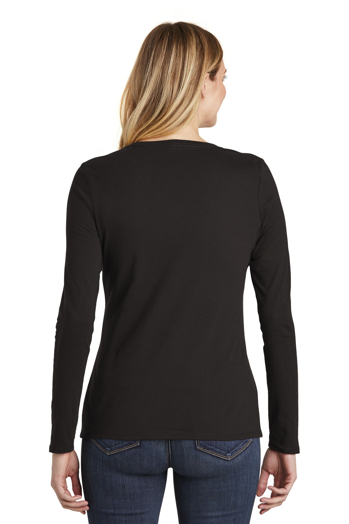 Custom Embroidered District Women's Very Important Tee Long Sleeve V-Neck. DT6201,Black