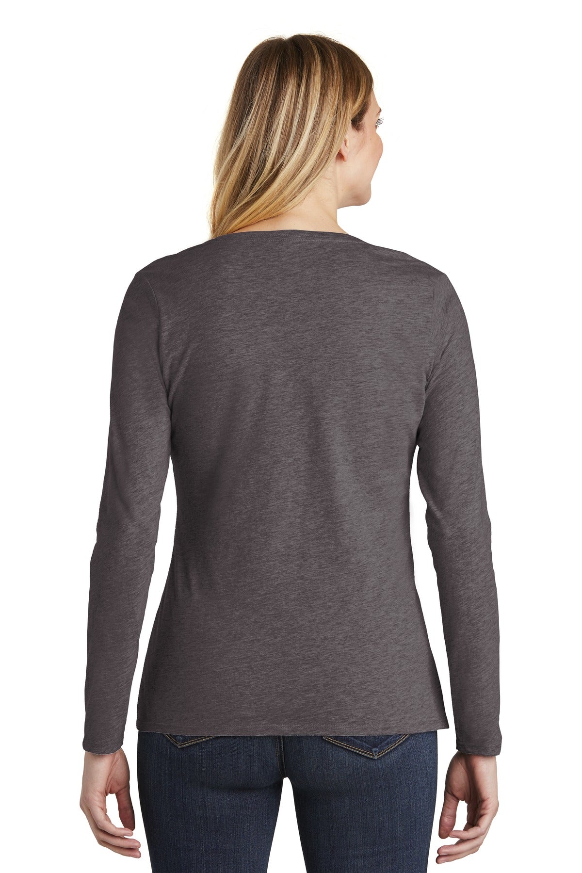 Custom Embroidered District Women's Very Important Tee Long Sleeve V-Neck. DT6201,Heathered Charcoal