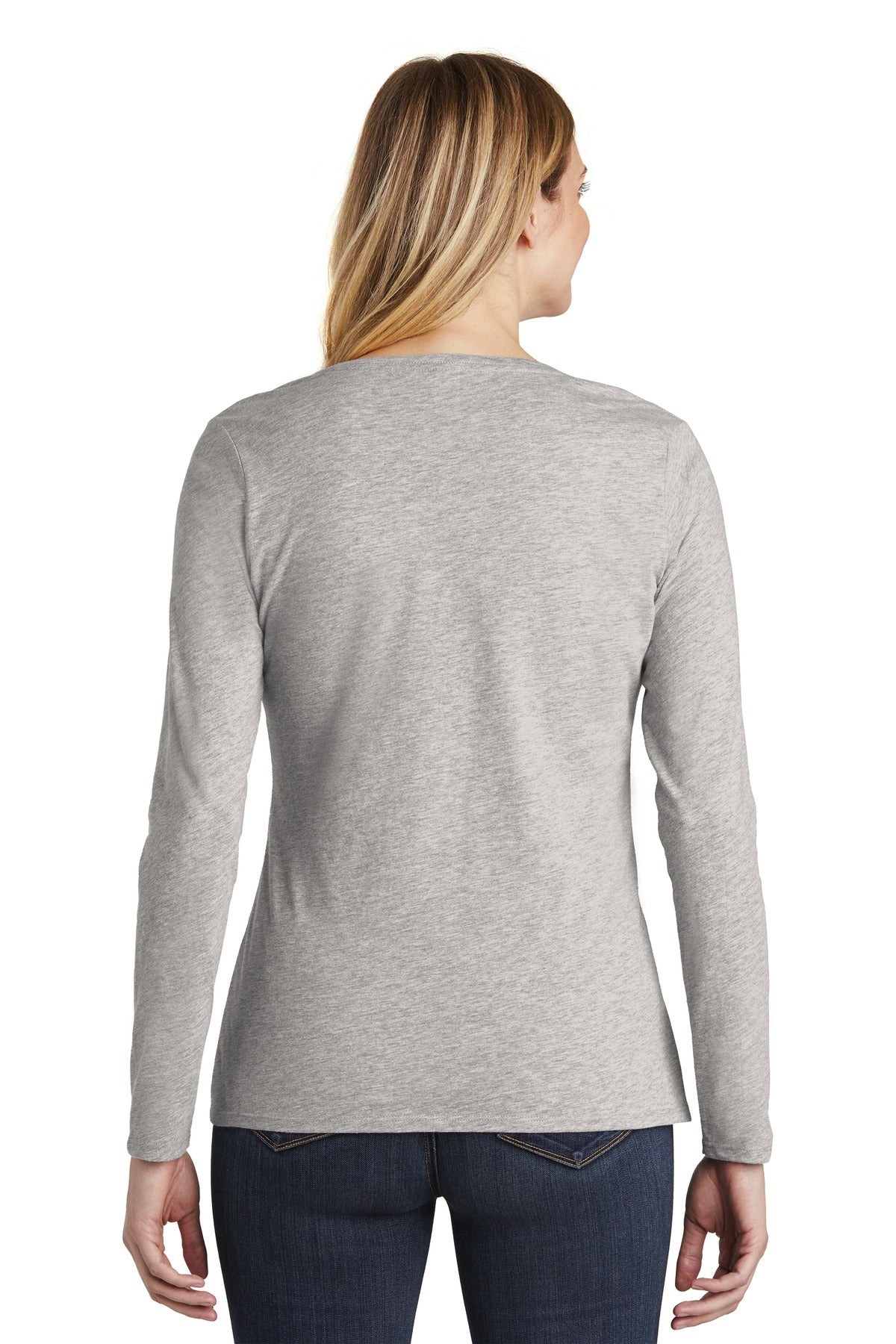Custom Embroidered District Women's Very Important Tee Long Sleeve V-Neck. DT6201,Light Heather Grey