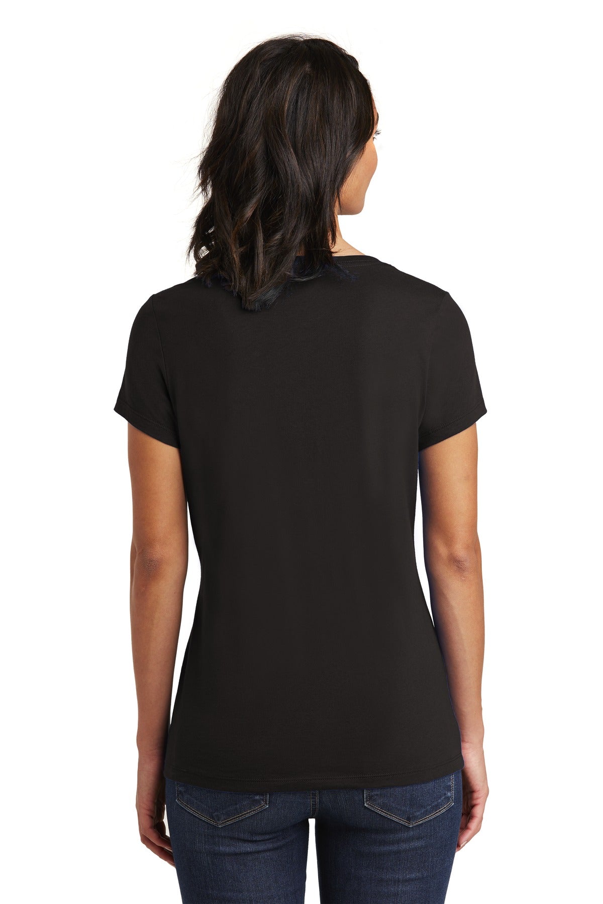 Custom Embroidered District Women's Very Important Tee V-Neck. DT6503,Black