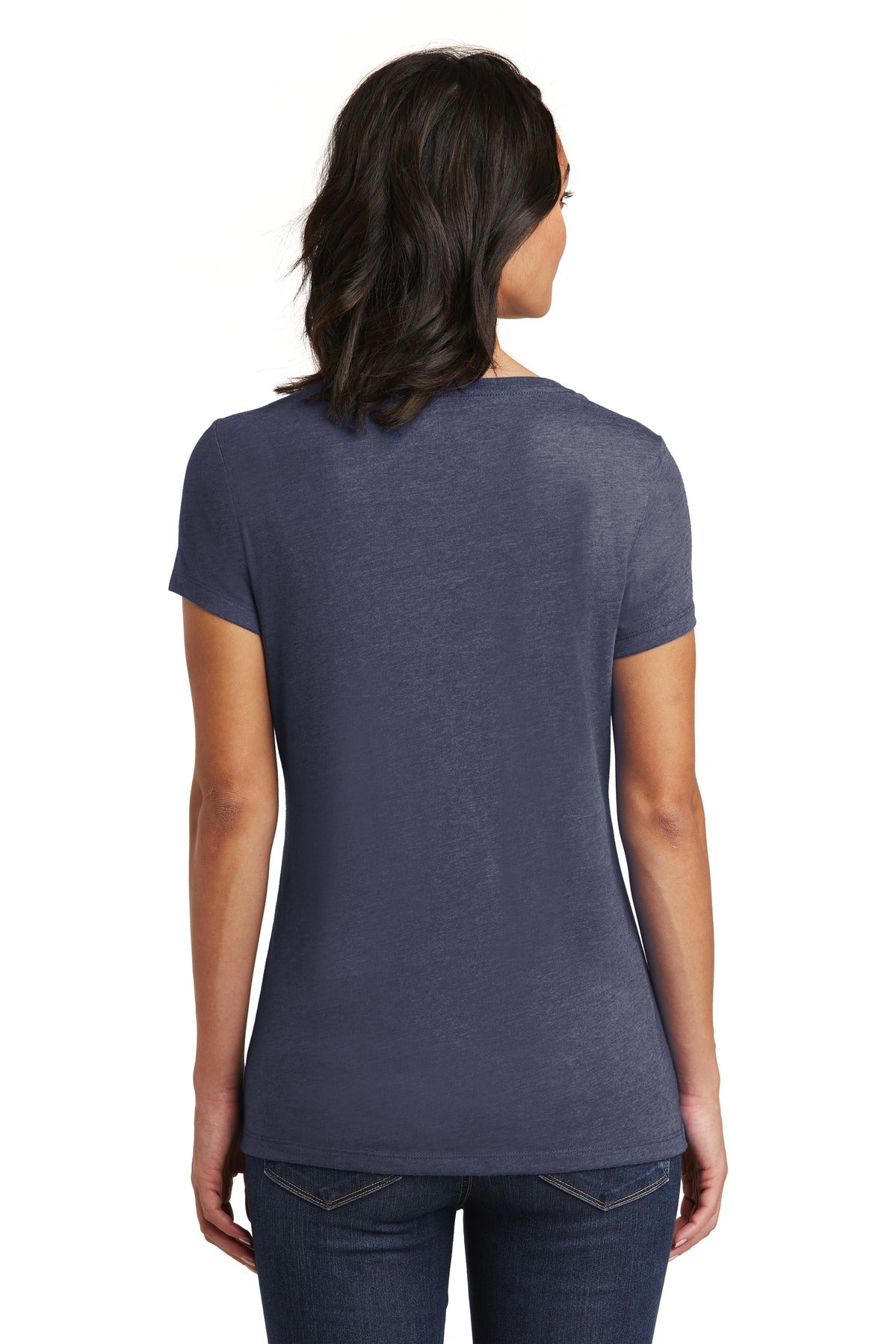 Custom Embroidered District Women's Very Important Tee V-Neck. DT6503,Heathered Navy