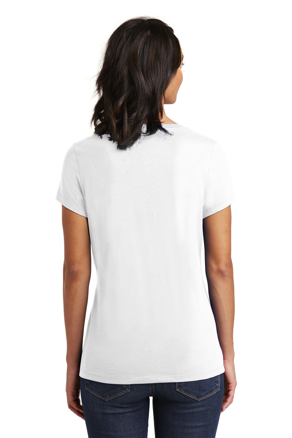 Custom Embroidered District Women's Very Important Tee V-Neck. DT6503,White