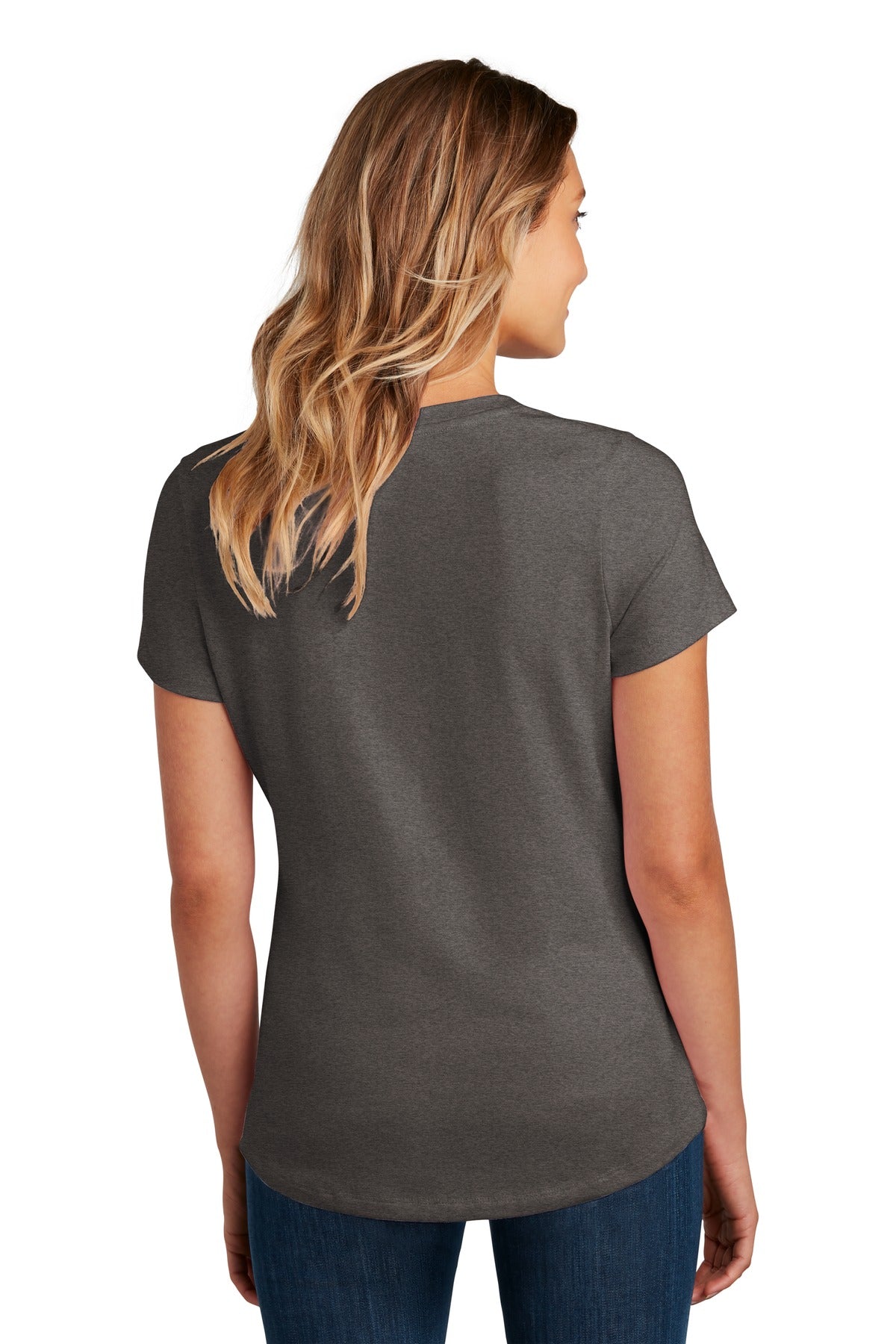 Custom Embroidered District Women's Flex Scoop Neck Tee DT7501,Heathered Charcoal