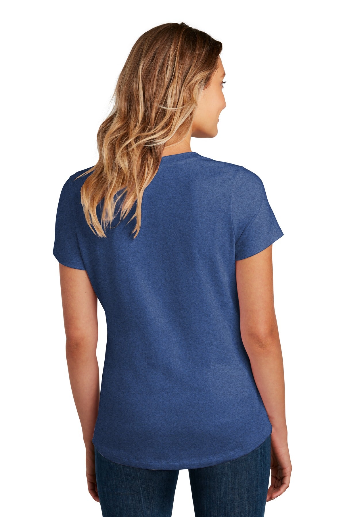 Custom Embroidered District Women's Flex Scoop Neck Tee DT7501,Heathered Deep Royal