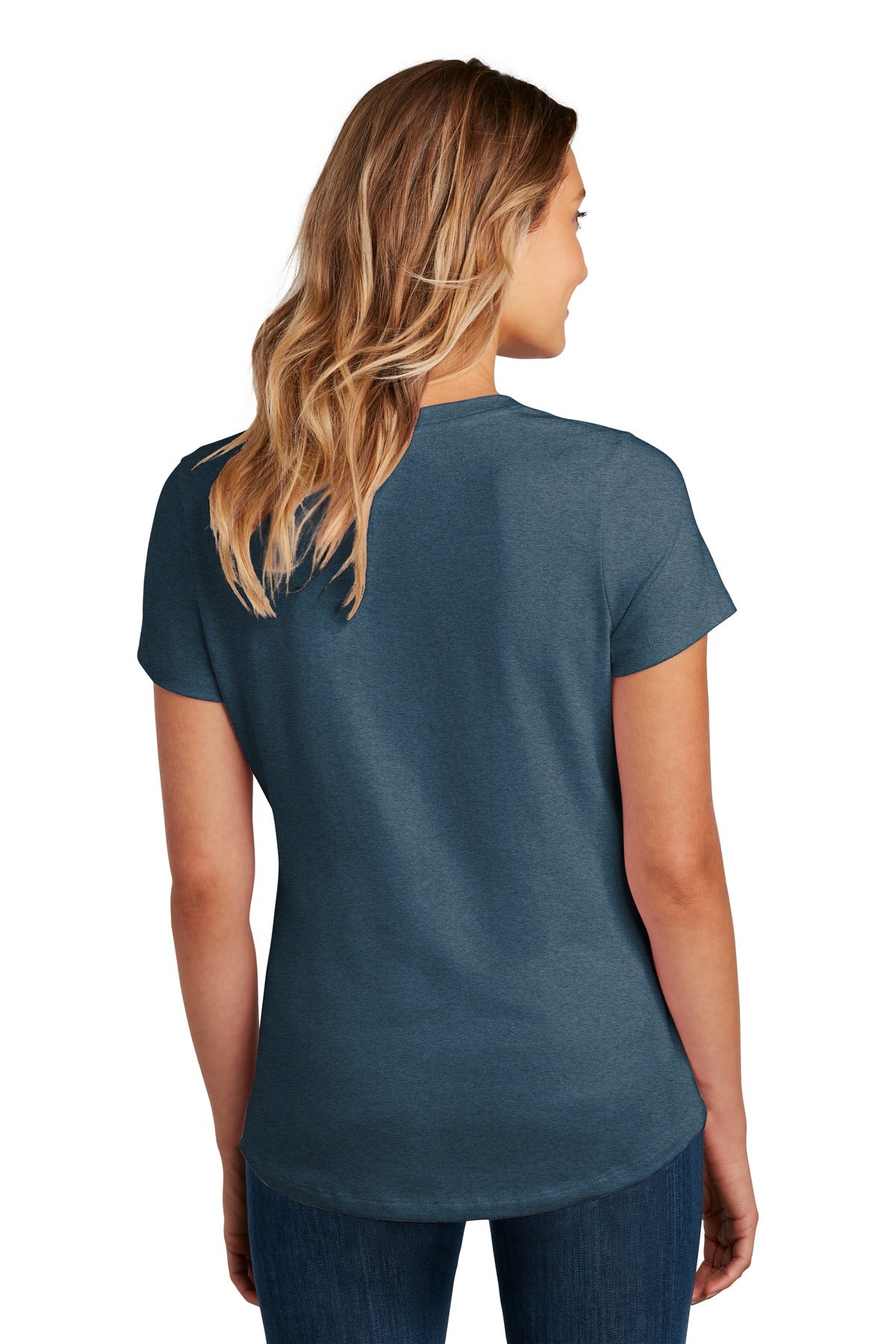 Custom Embroidered District Women's Flex Scoop Neck Tee DT7501,Heathered Neptune Blue