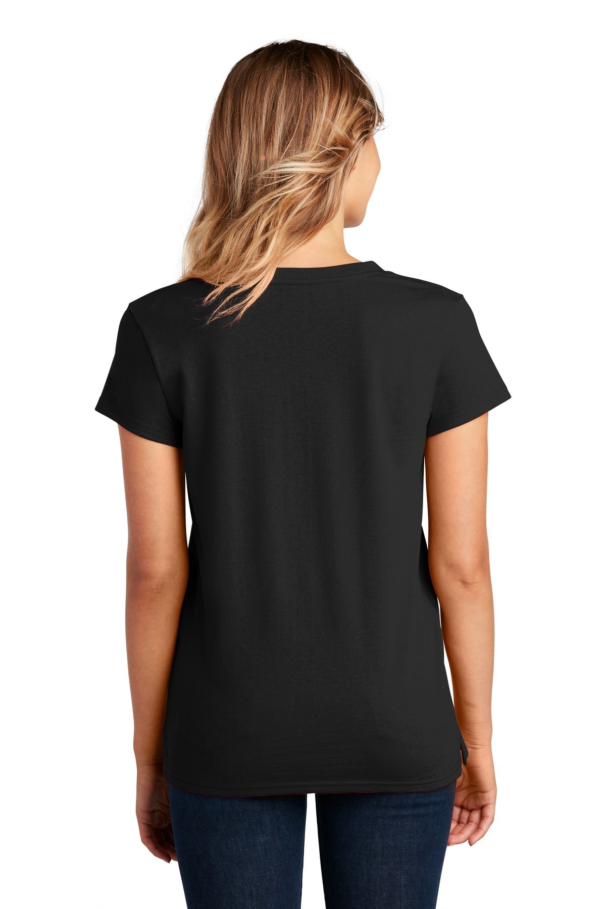 Custom Embroidered District Women's Re-Tee V-Neck DT8001,Black