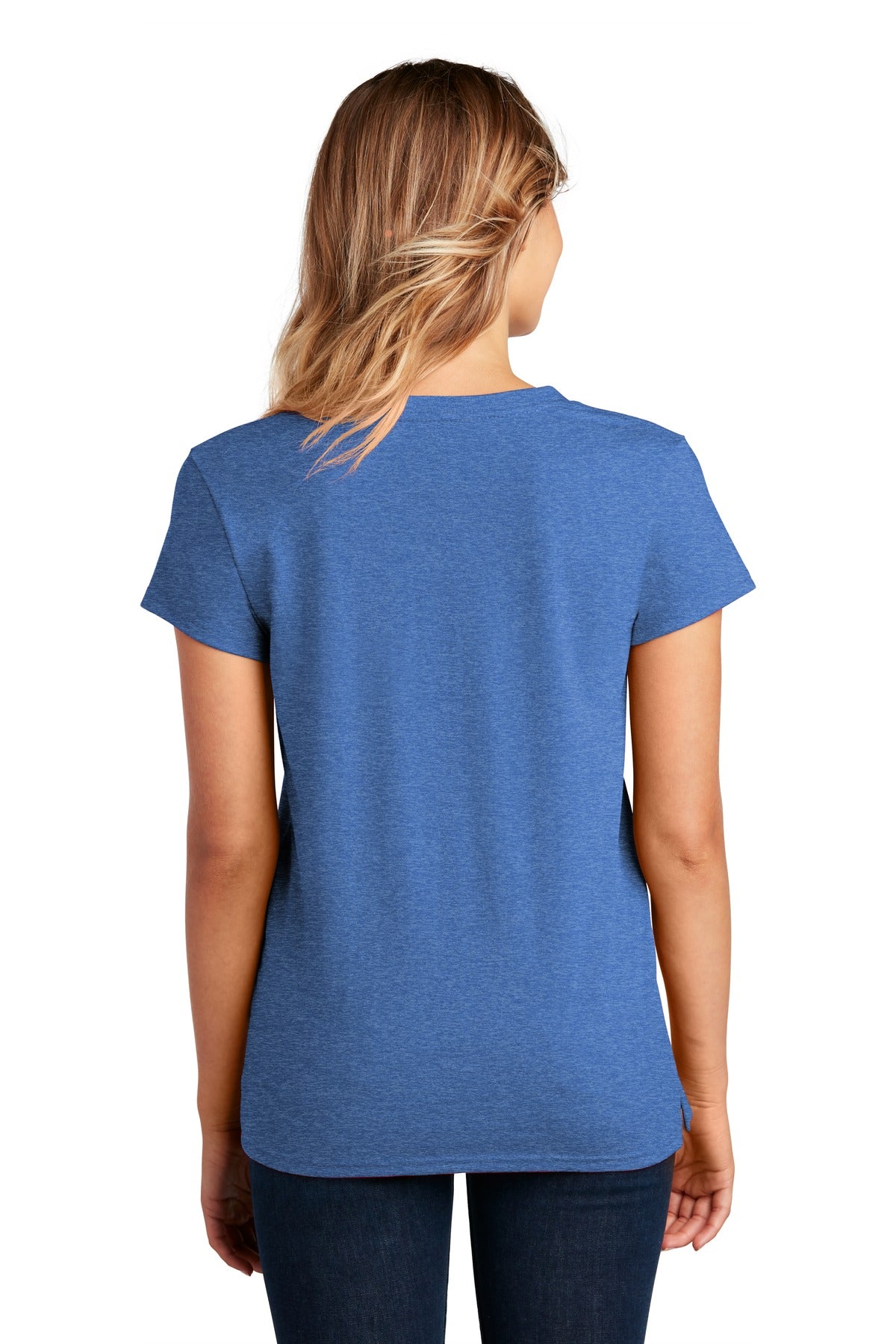 Custom Embroidered District Women's Re-Tee V-Neck DT8001,Blue Heather