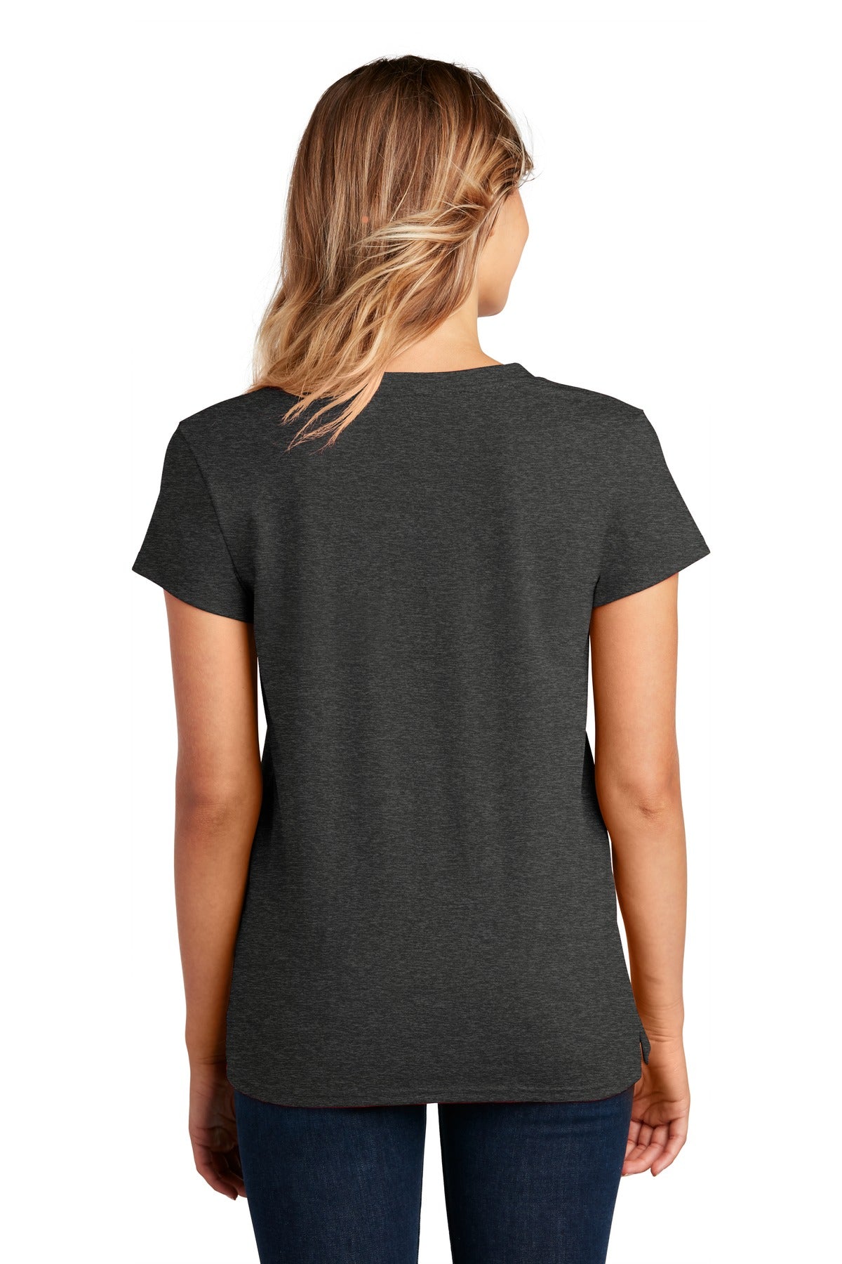 Custom Embroidered District Women's Re-Tee V-Neck DT8001,Charcoal Heather
