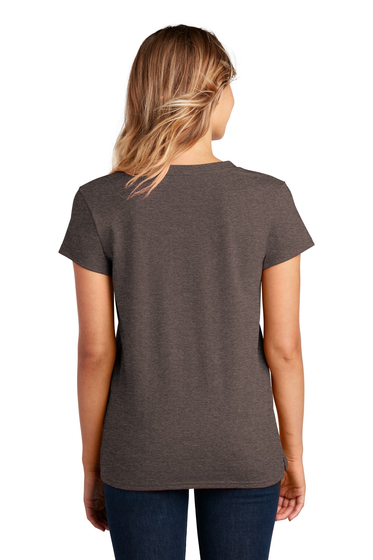 Custom Embroidered District Women's Re-Tee V-Neck DT8001,Deep Brown Heather