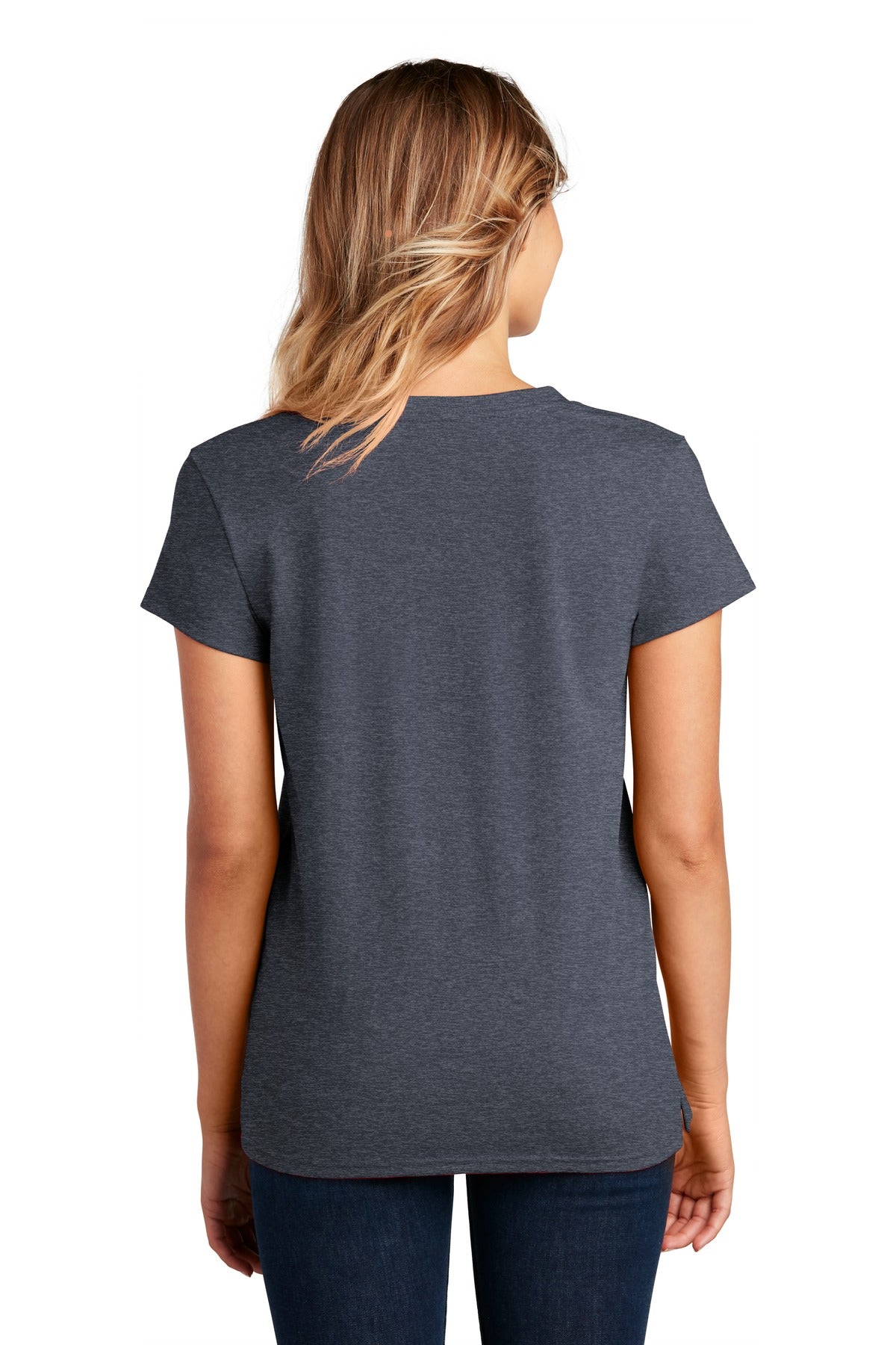 Custom Embroidered District Women's Re-Tee V-Neck DT8001,Heathered Navy