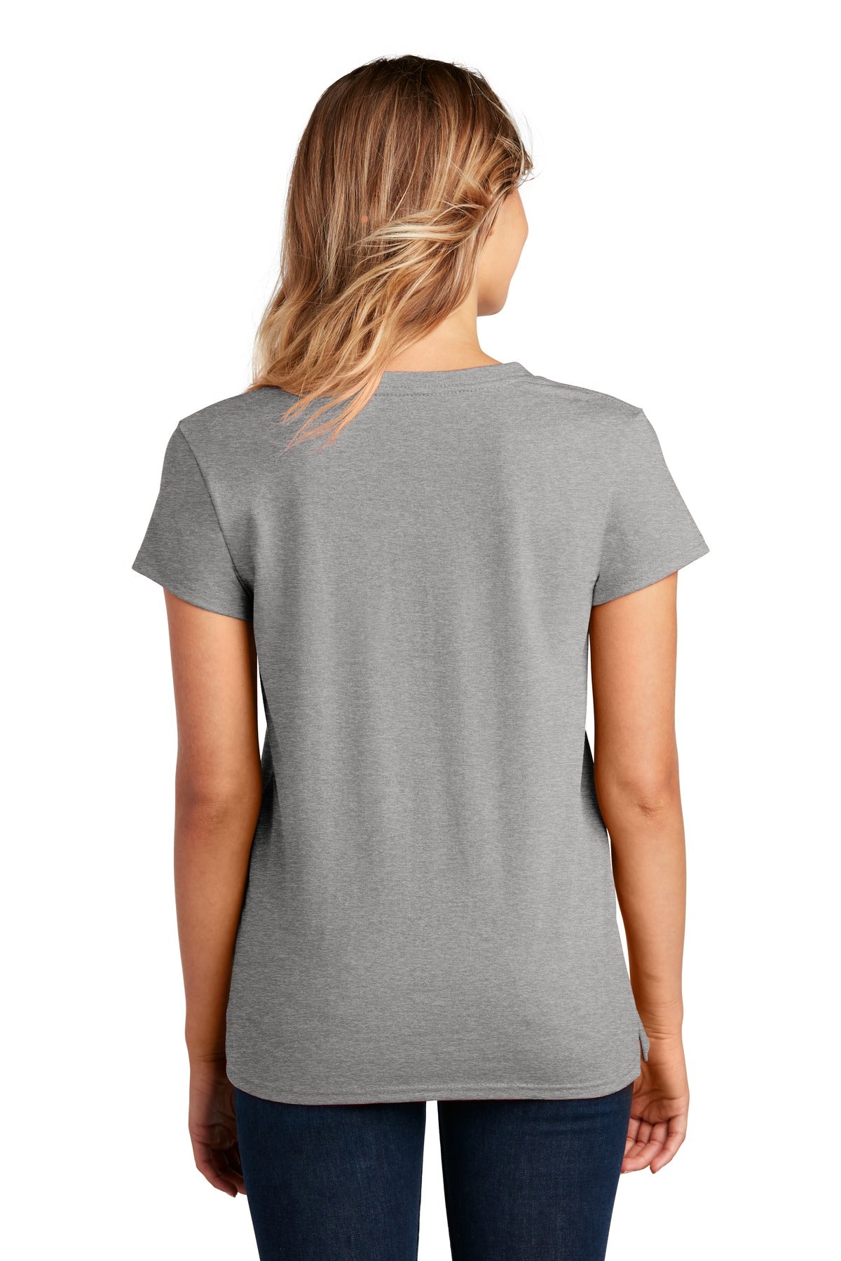 Custom Embroidered District Women's Re-Tee V-Neck DT8001,Light Heather Grey