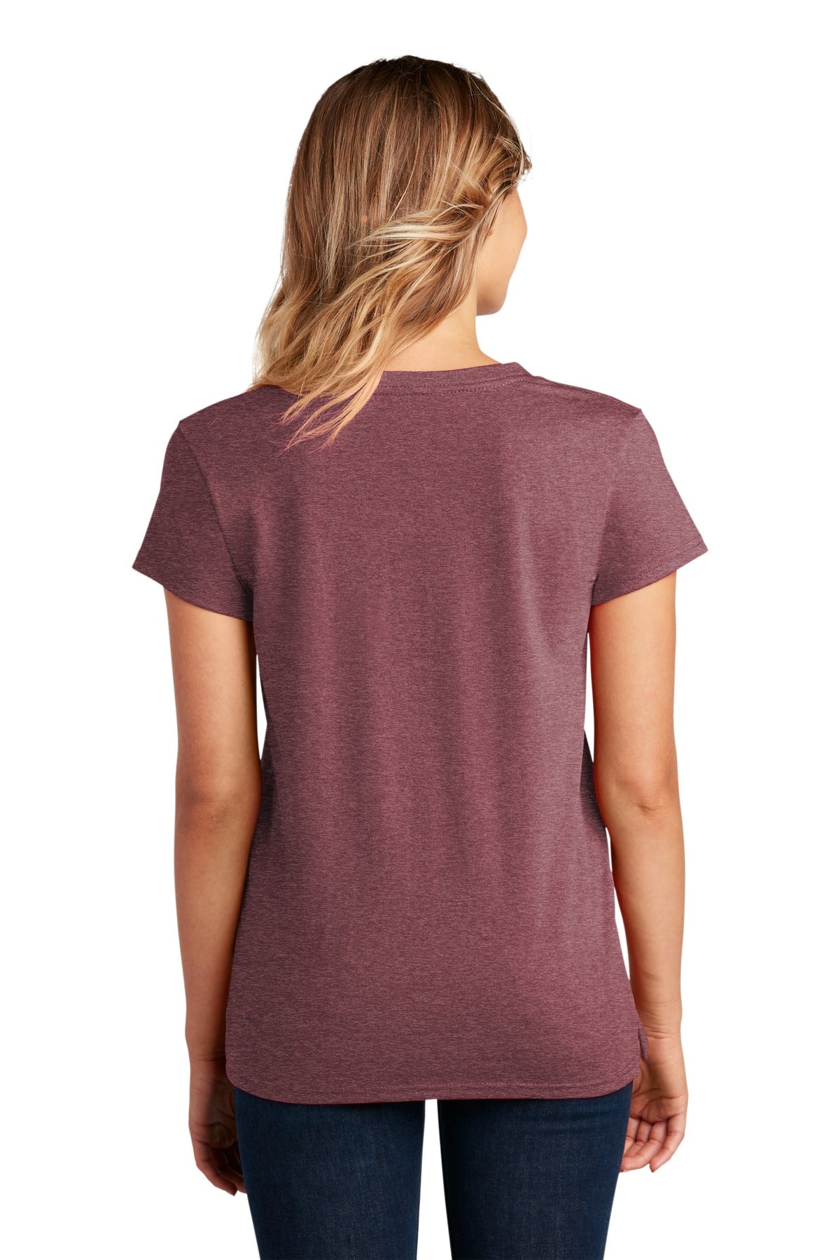 Custom Embroidered District Women's Re-Tee V-Neck DT8001,Maroon Heather