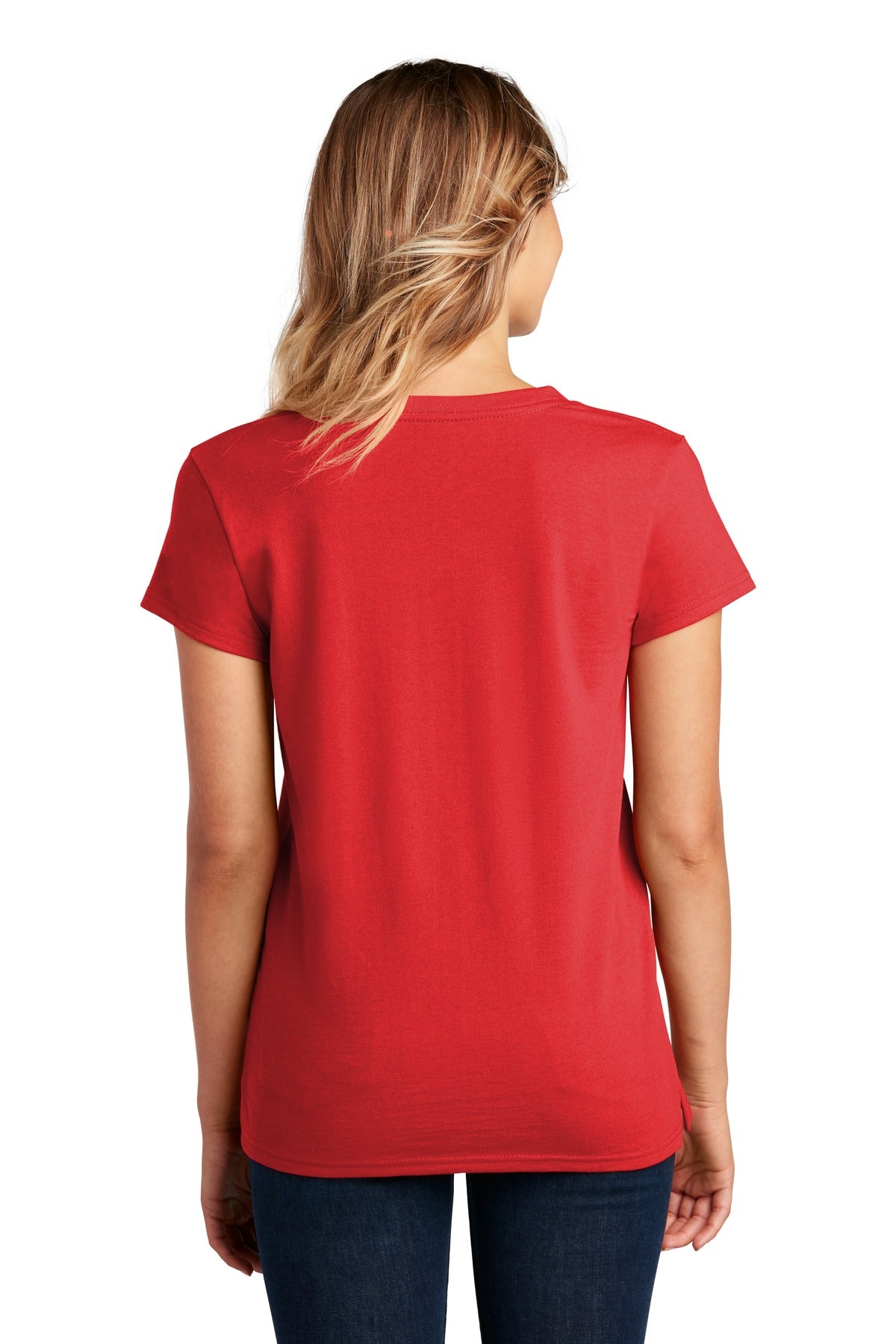 Custom Embroidered District Women's Re-Tee V-Neck DT8001,Ruby Red