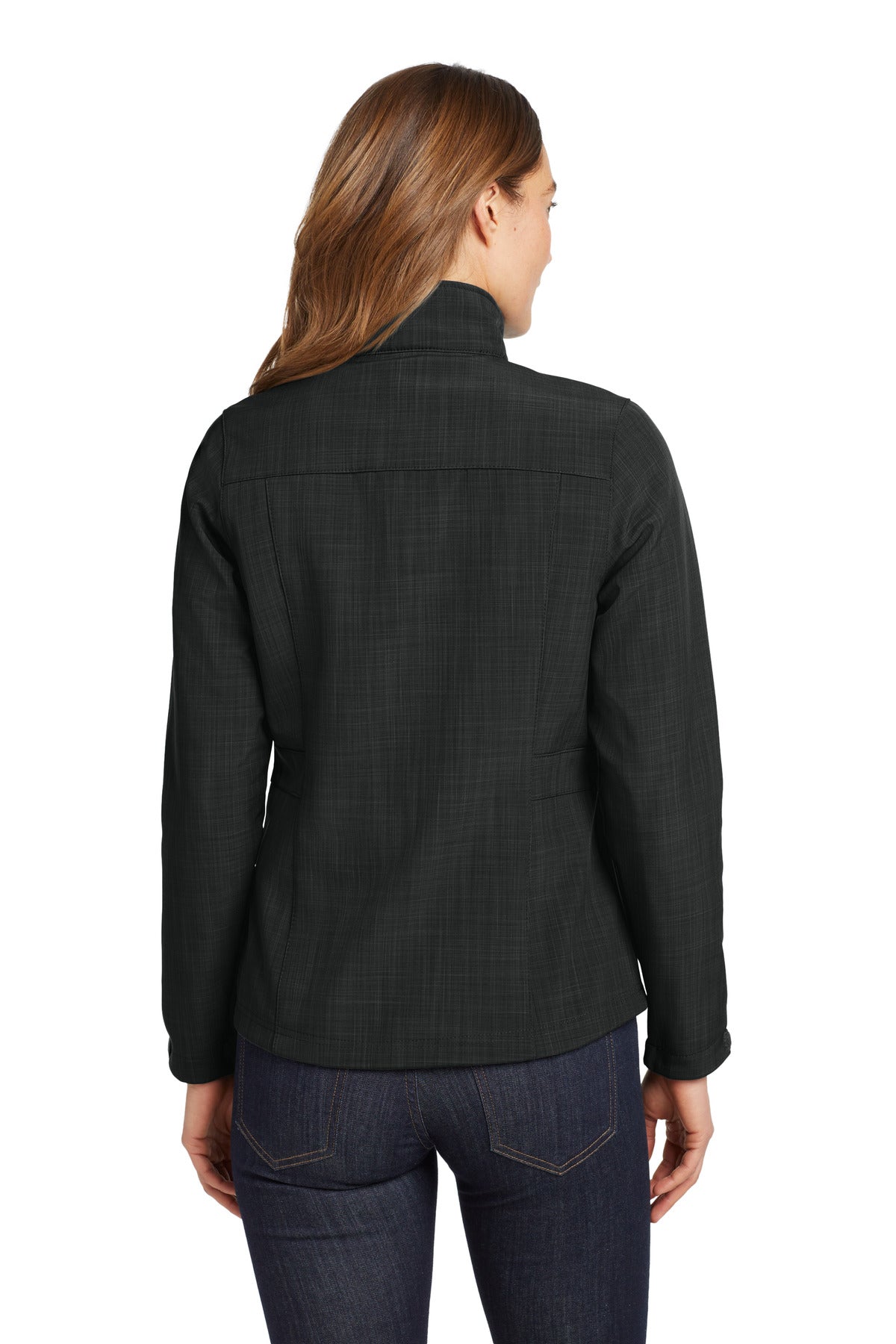 Custom Embroidered Eddie Bauer Women's Shaded Crosshatch Soft Shell Jacket. EB533,Black