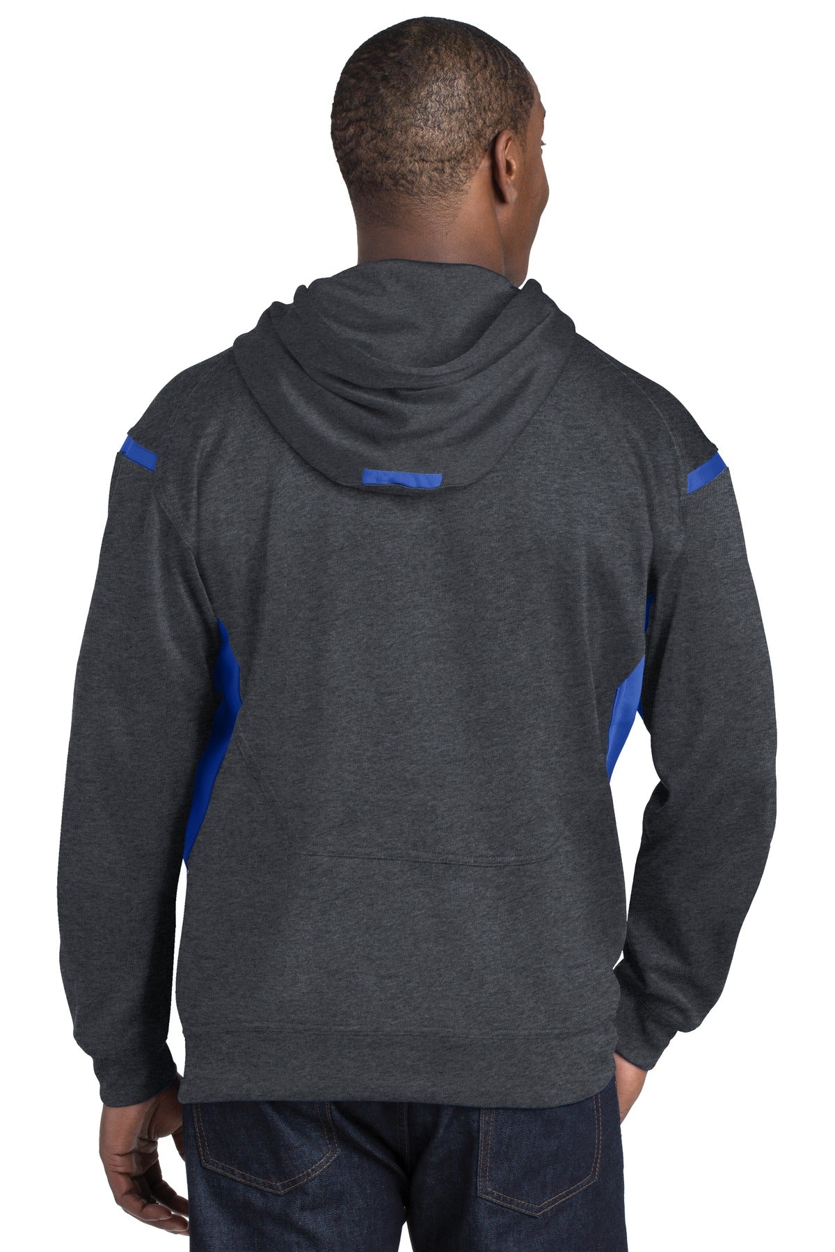 Custom Embroidered Sport-Tek Tech Fleece Colorblock Hooded Sweatshirt. F246,Graphite Heather/ True Royal