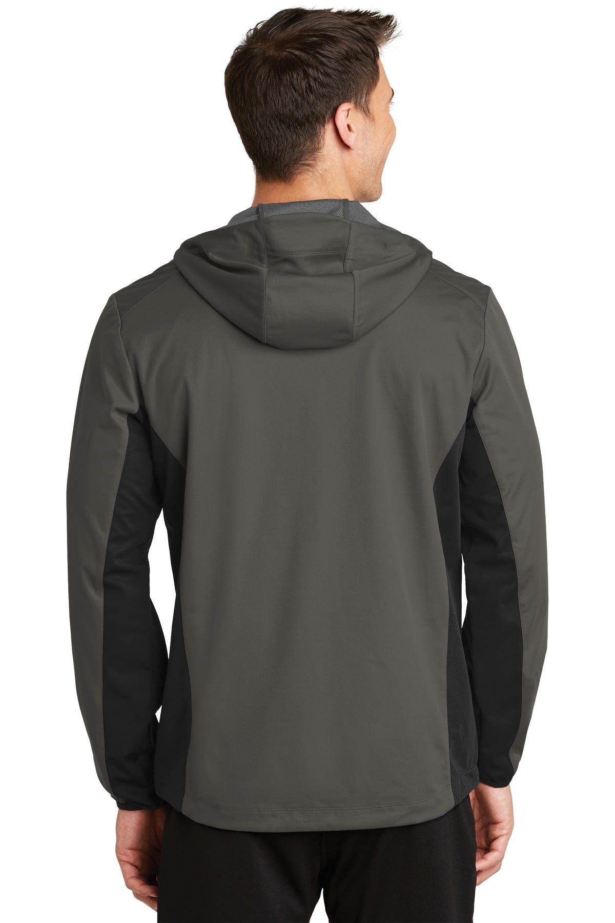 Custom Embroidered Port Authority Active Hooded Soft Shell Jacket. J719,Grey Steel/ Deep Black