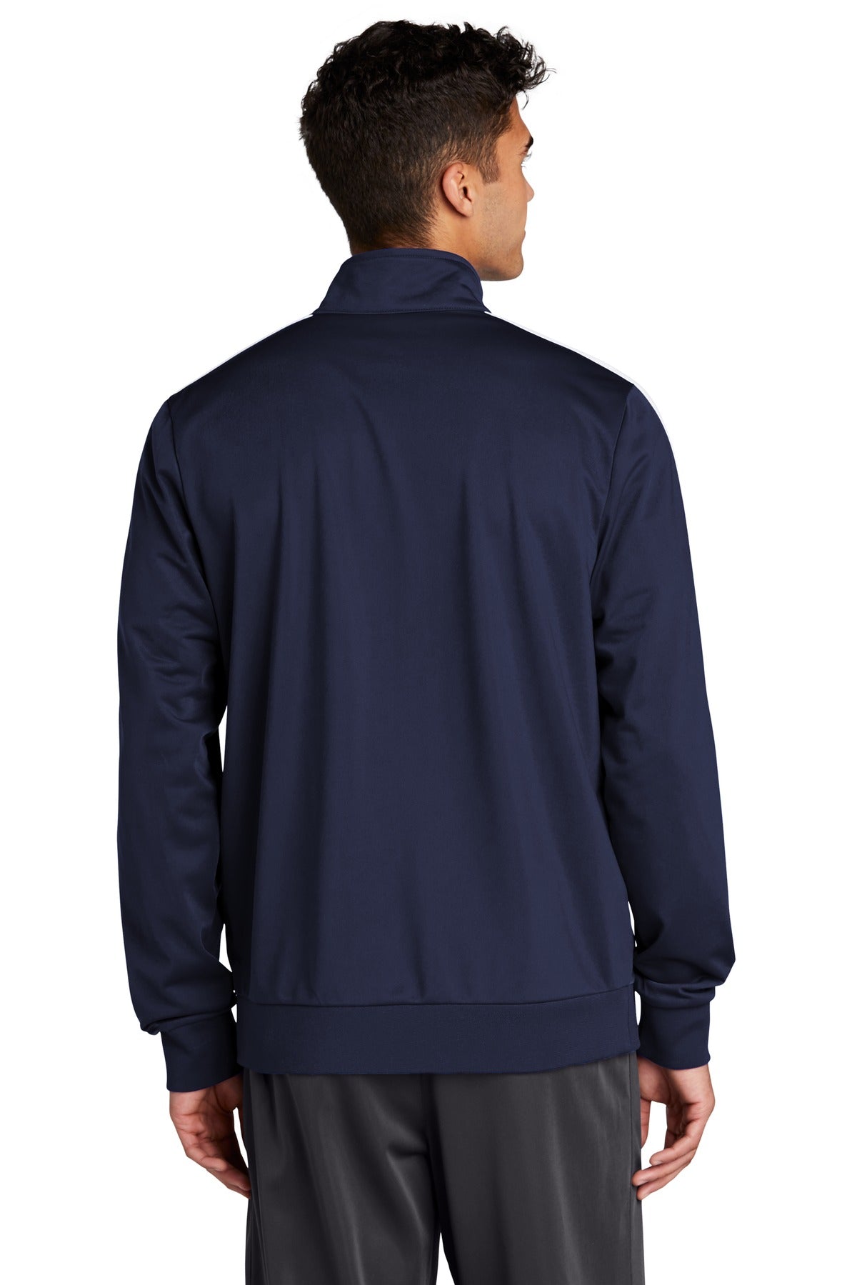 Custom Embroidered Sport-Tek Tricot Sleeve Stripe Track Jacket. JST94,True Navy/ White