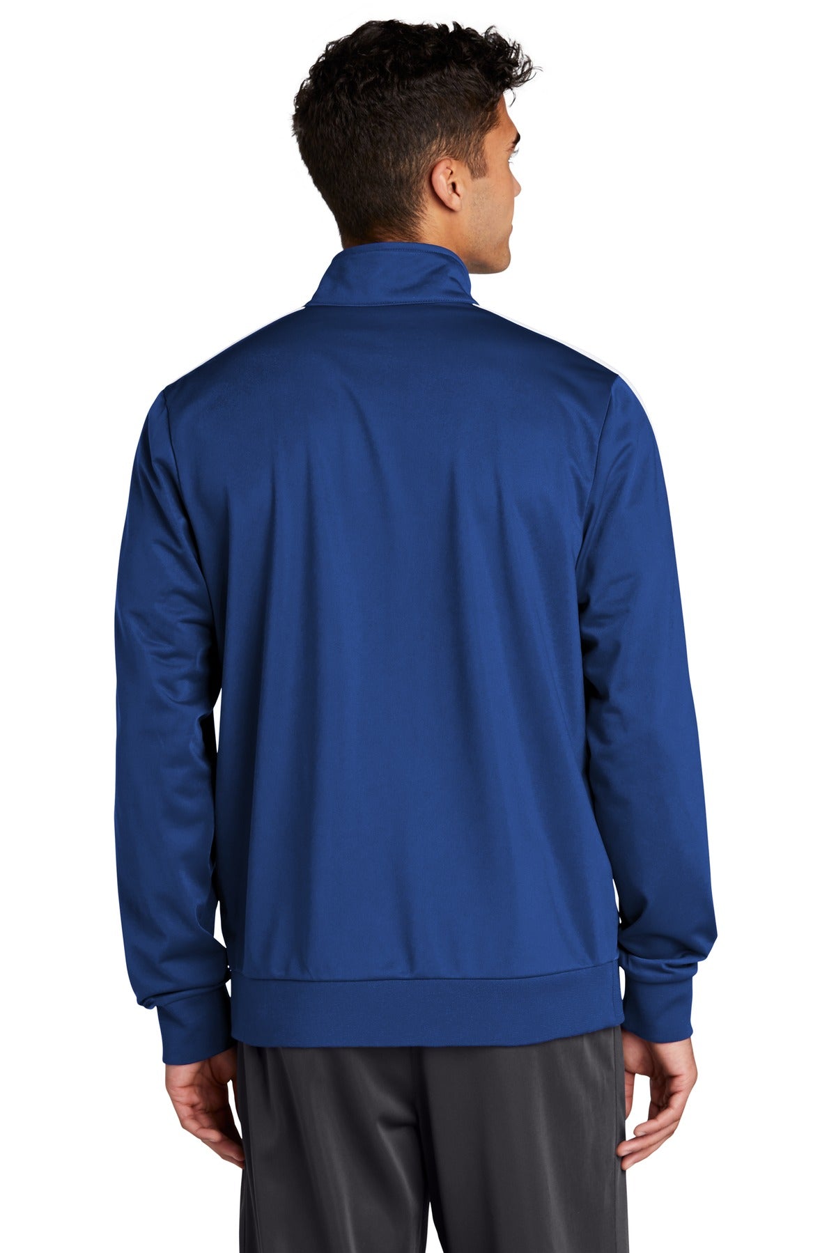 Custom Embroidered Sport-Tek Tricot Sleeve Stripe Track Jacket. JST94,True Royal/ White