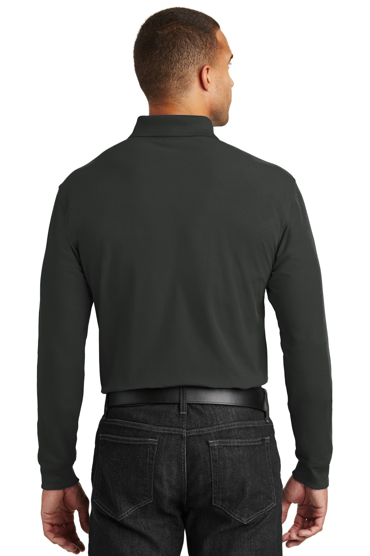 Custom Embroidered Port Authority Long Sleeve Core Classic Pique Polo. K100LS,Deep Black
