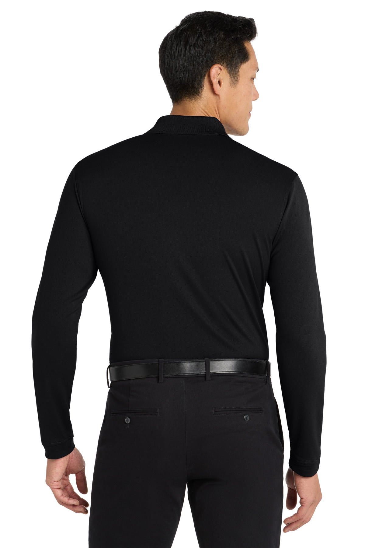 Custom Embroidered Port Authority Dry Zone UV Micro-Mesh Long Sleeve Polo K110LS,Deep Black