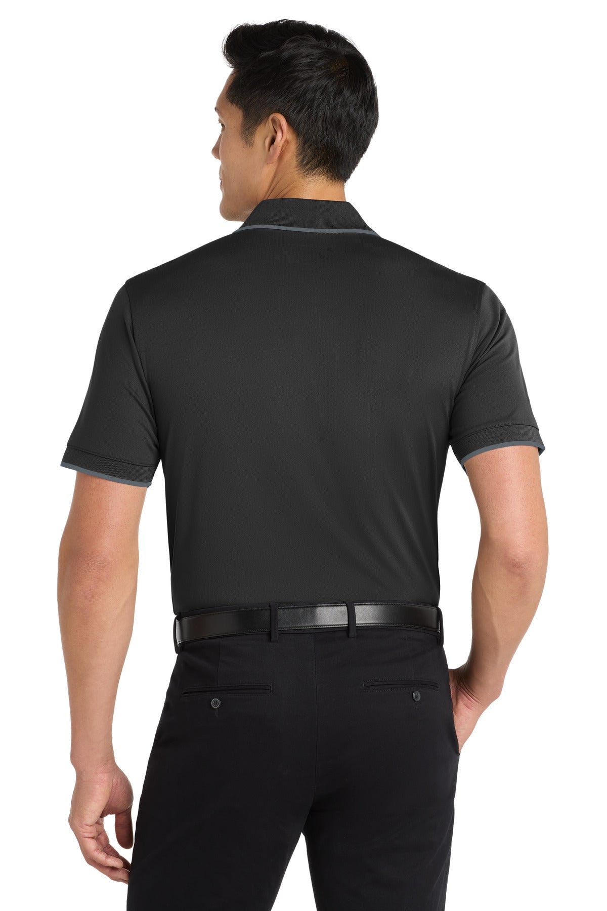 Custom Embroidered Port Authority Dry Zone UV Micro-Mesh Tipped Polo. K111,Deep Black/ Graphite
