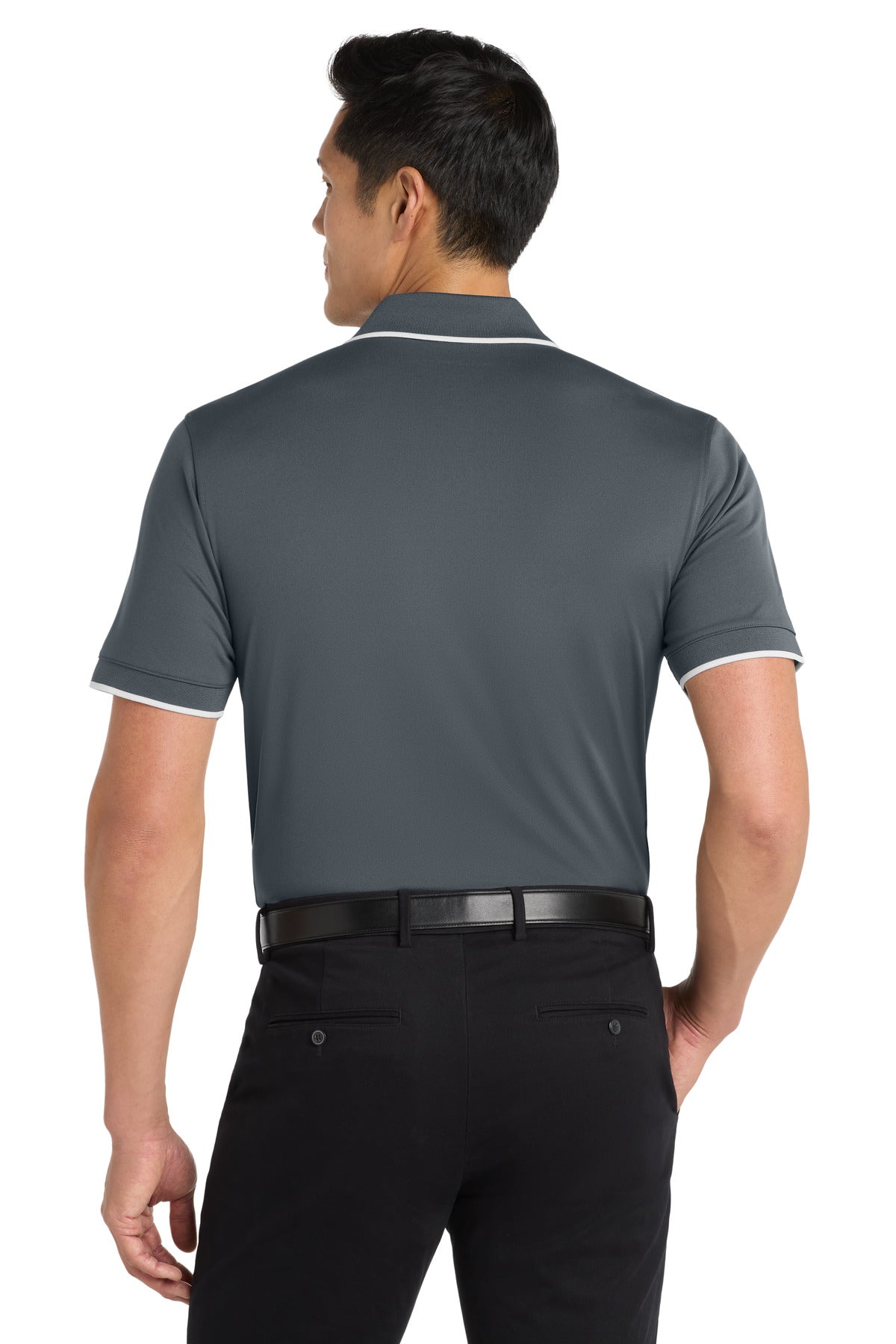 Custom Embroidered Port Authority Dry Zone UV Micro-Mesh Tipped Polo. K111,Graphite/ White