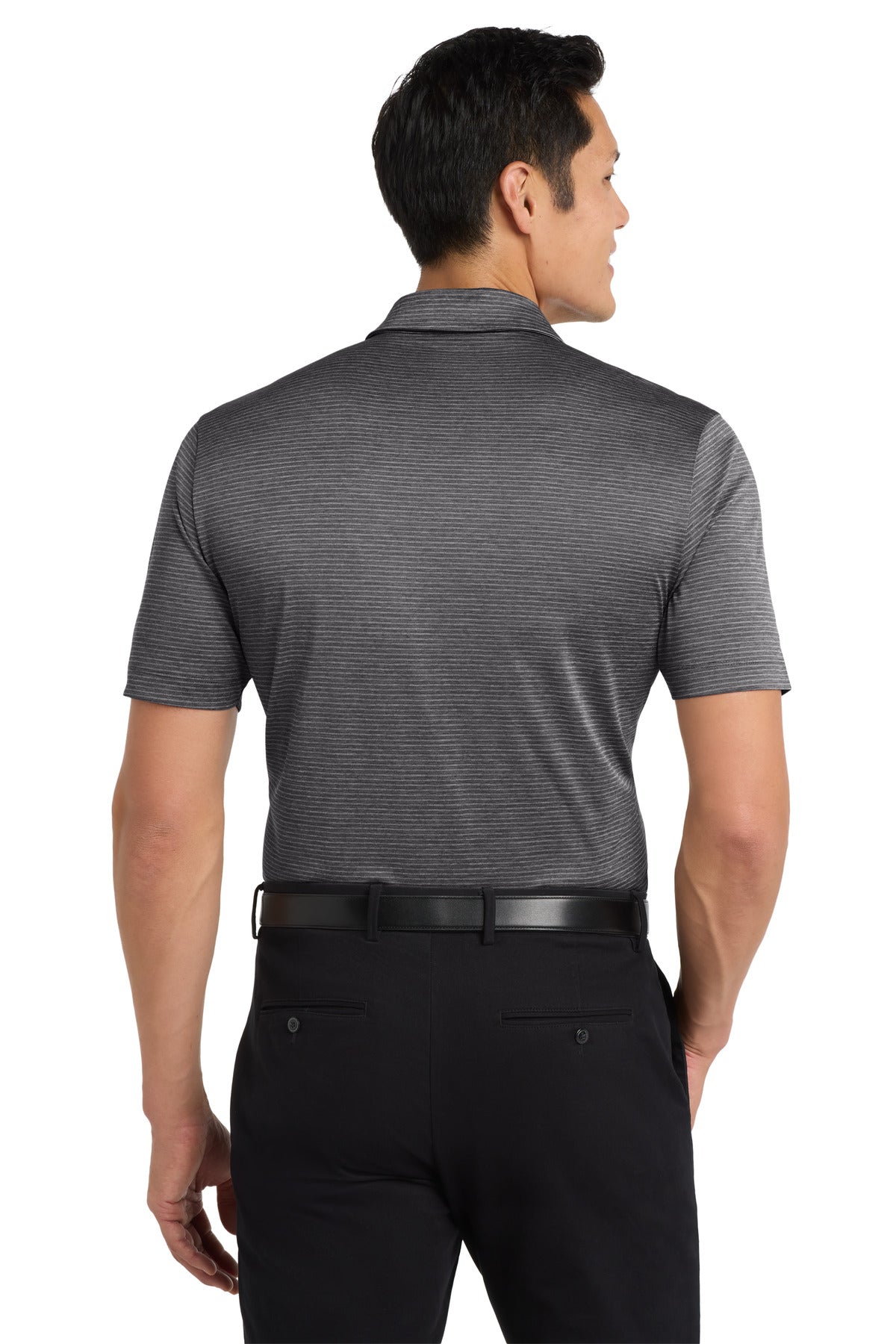 Custom Embroidered Port Authority Shadow Stripe Polo. K585,Deep Black