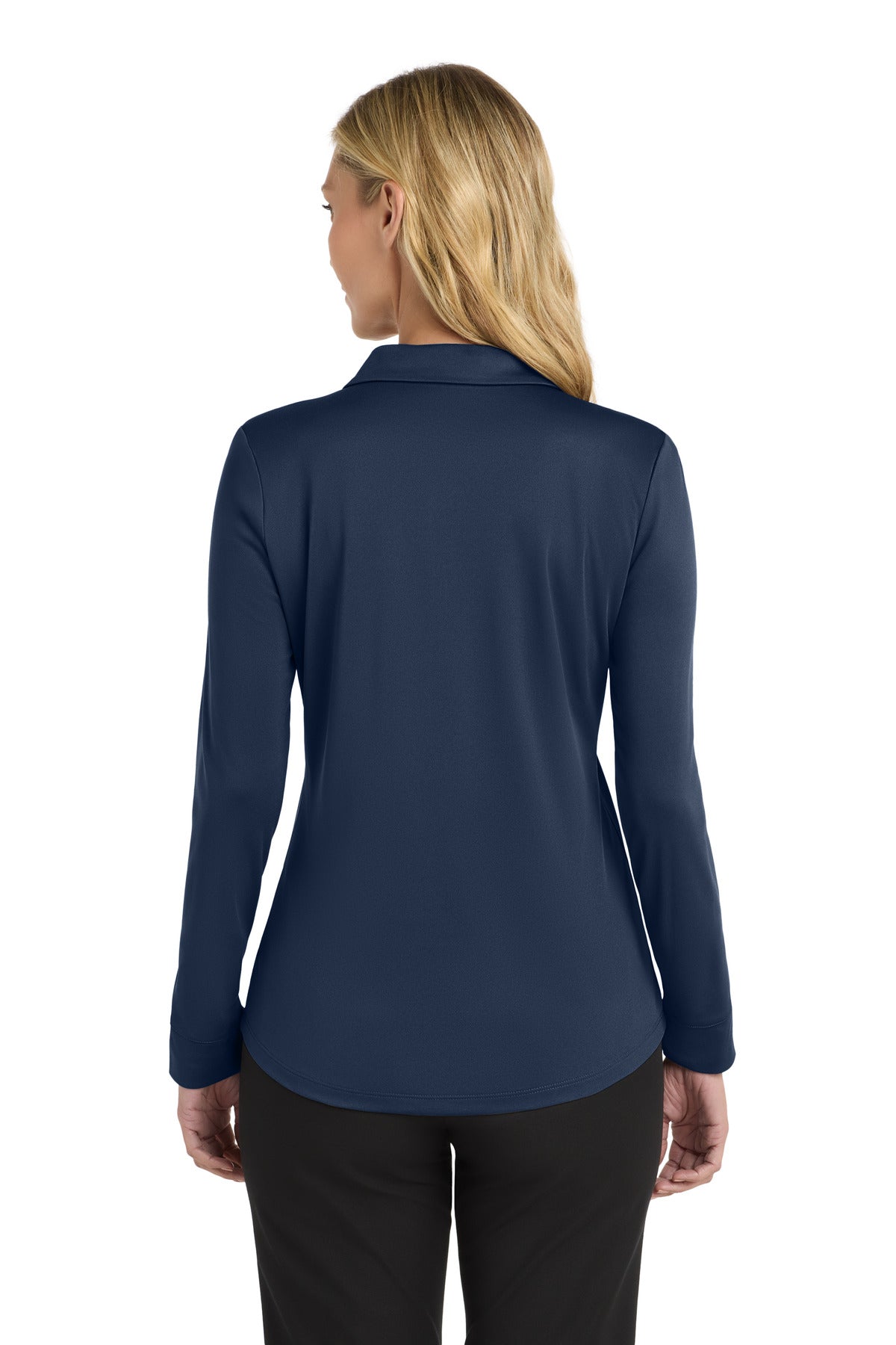 Custom Embroidered Port Authority Women's Silk Touch Performance Long Sleeve Polo. L540LS,Navy