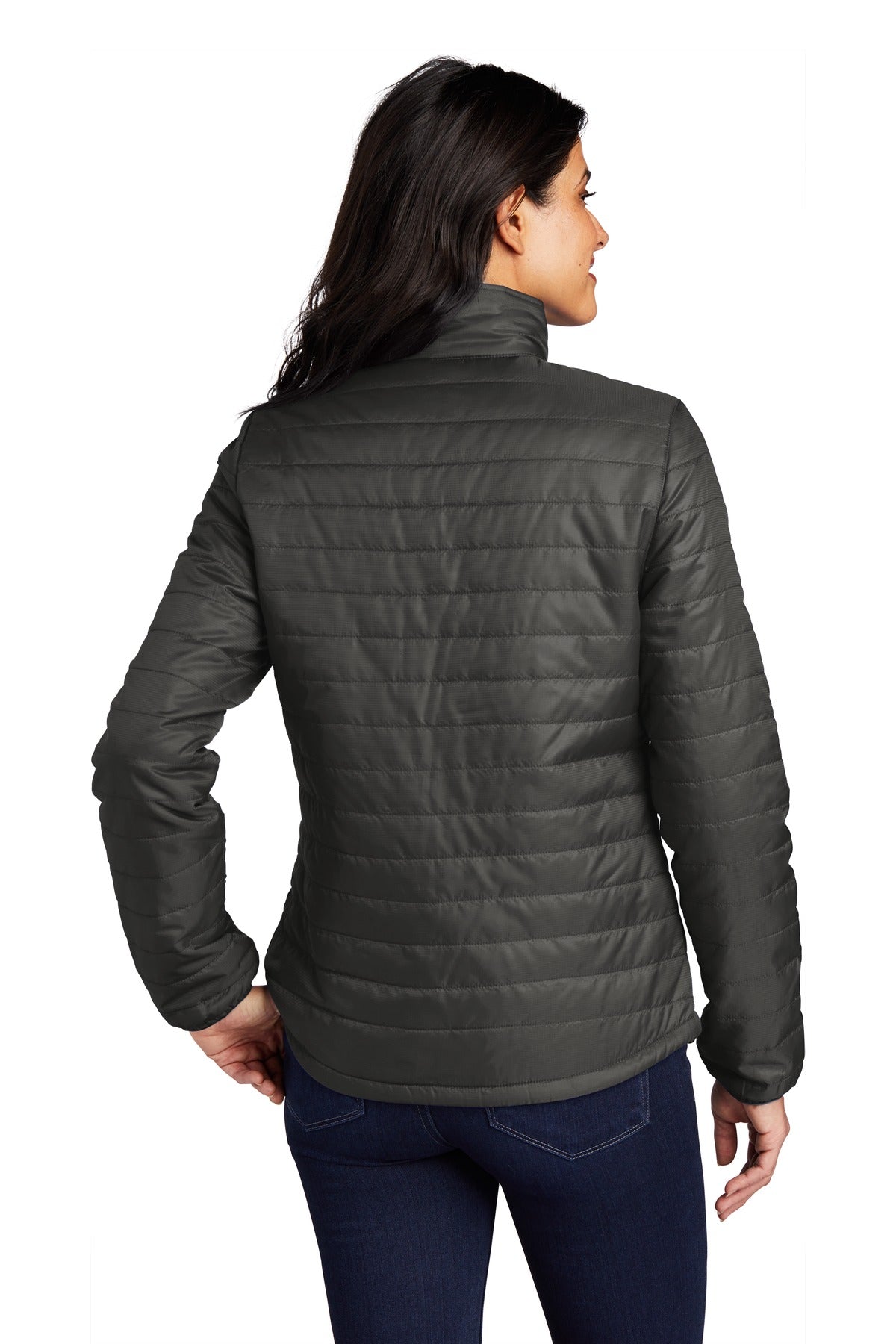 Custom Embroidered Port Authority Women's Packable Puffy Jacket L850,Sterling Grey/ Graphite