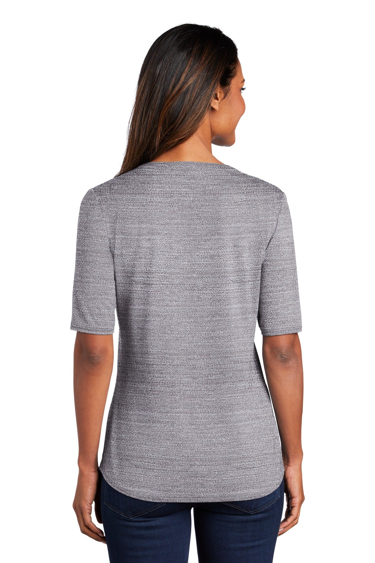 Custom Embroidered Port Authority Women's Stretch Heather Open Neck Top LK583,Graphite/ White