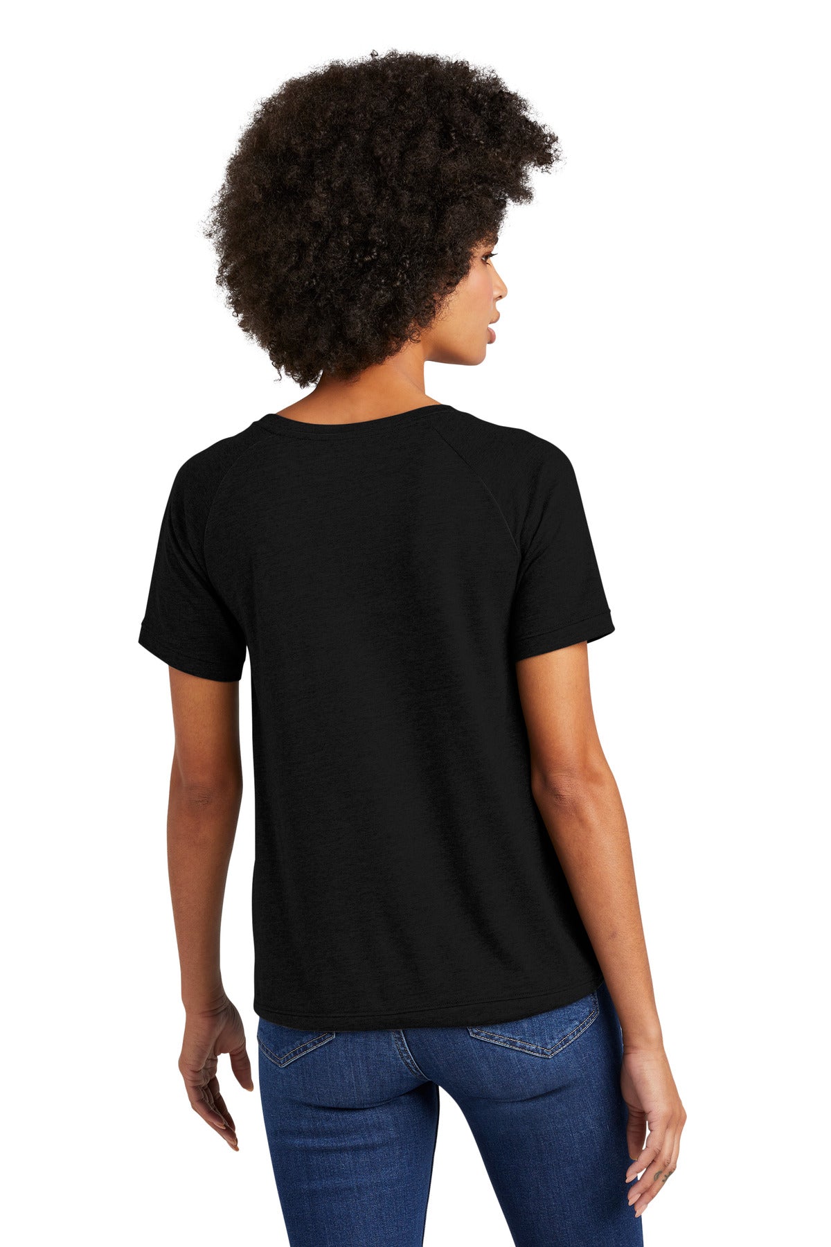 Custom Embroidered New Era Women's Tri-Blend Performance Cinch Tee. LNEA133,Black Solid