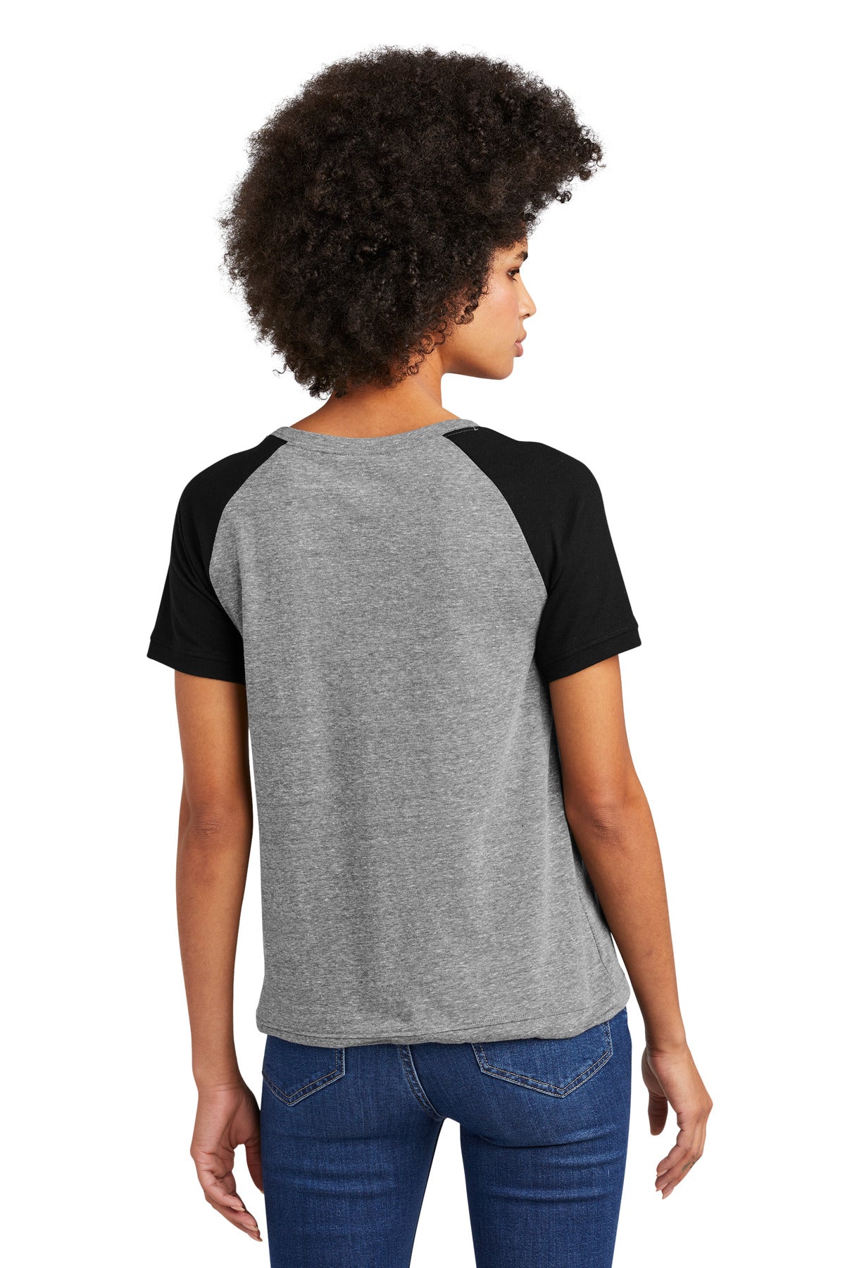 Custom Embroidered New Era Women's Tri-Blend Performance Cinch Tee. LNEA133,Shadow Grey/ Black