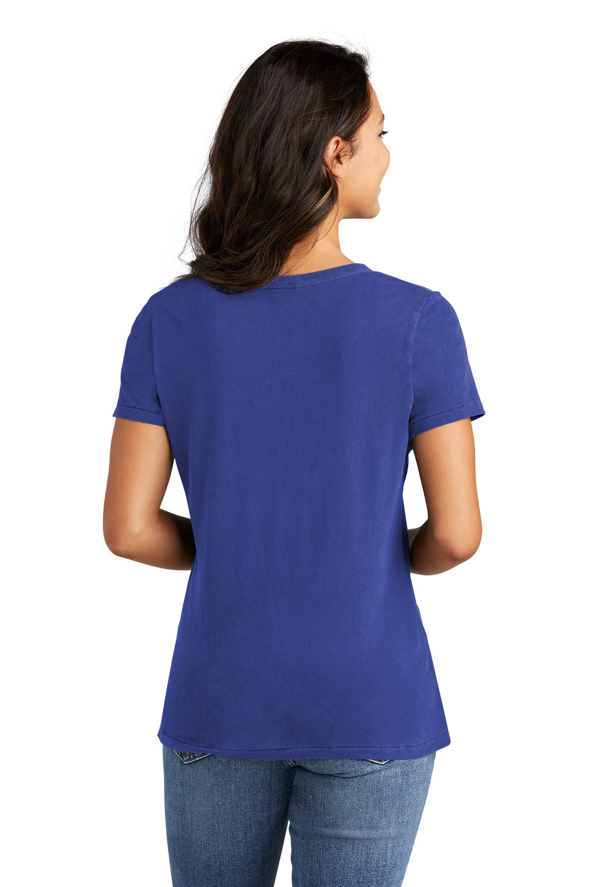 Custom Embroidered Port & Company Women's Beach Wash Garment-Dyed V-Neck Tee LPC099V,Blue Iris