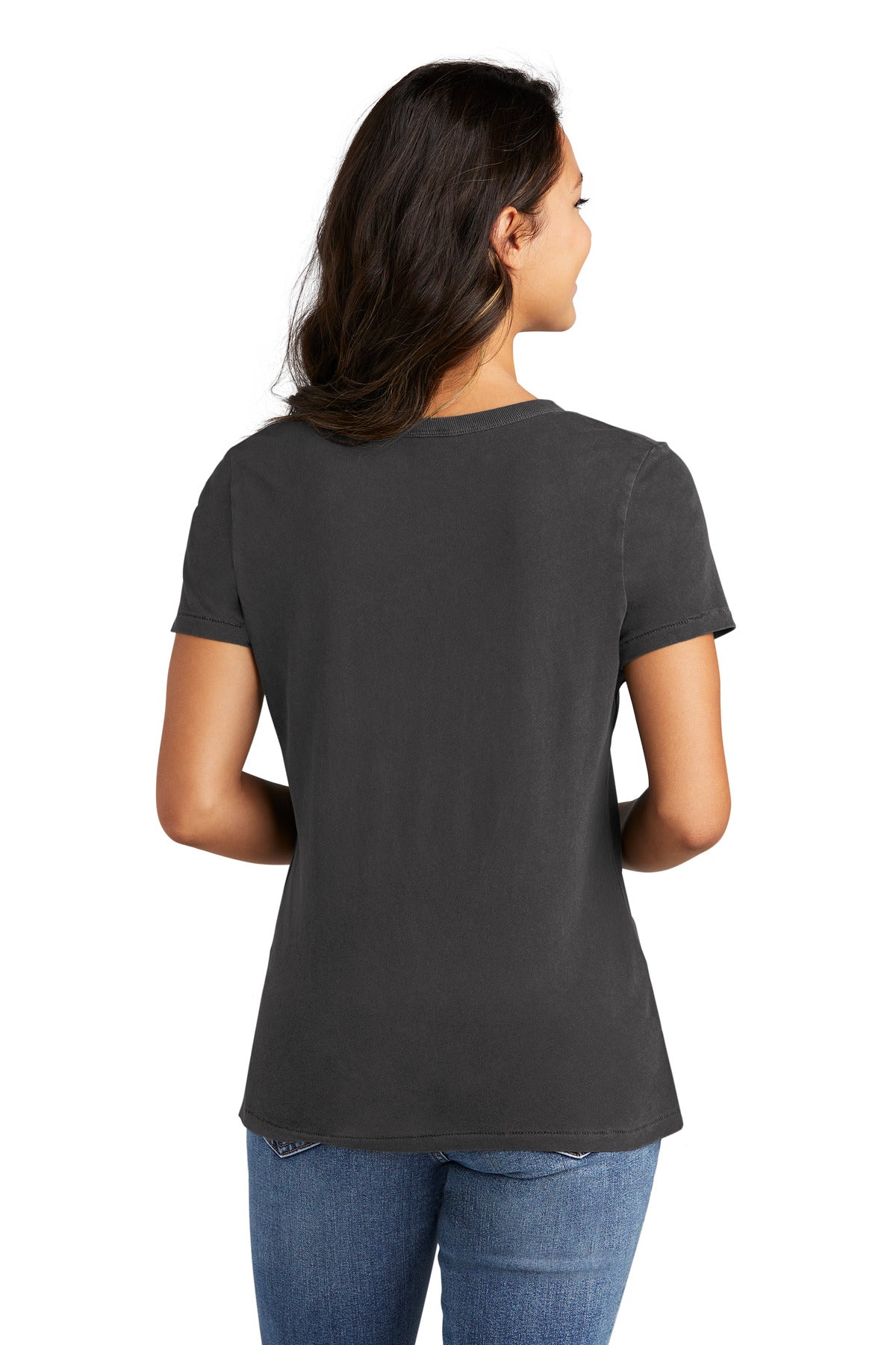 Custom Embroidered Port & Company Women's Beach Wash Garment-Dyed V-Neck Tee LPC099V,Coal