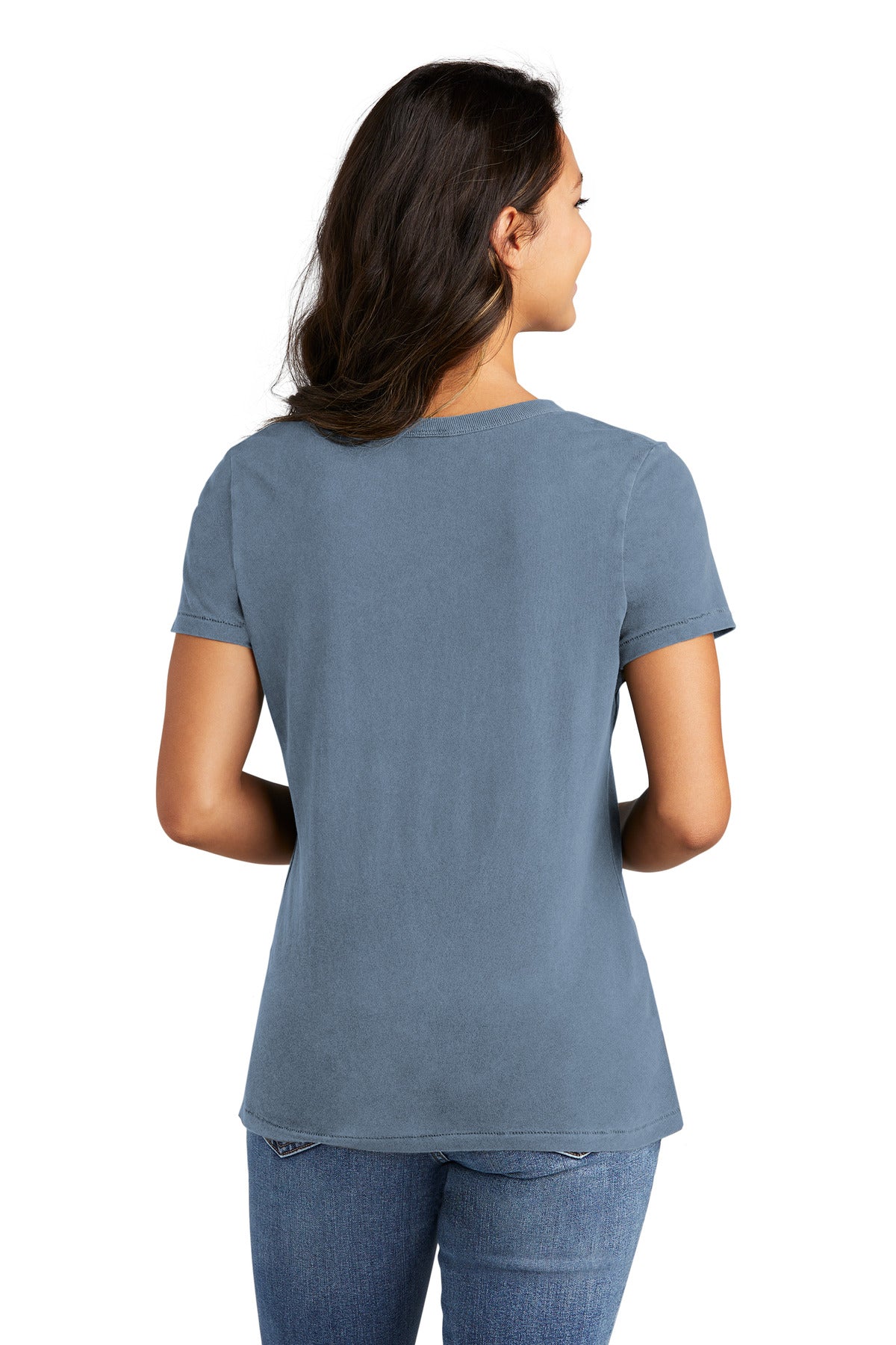 Custom Embroidered Port & Company Women's Beach Wash Garment-Dyed V-Neck Tee LPC099V,Faded Denim