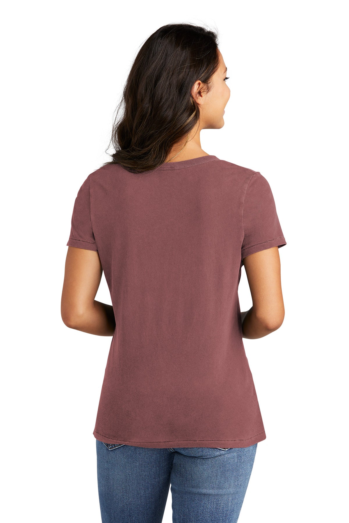 Custom Embroidered Port & Company Women's Beach Wash Garment-Dyed V-Neck Tee LPC099V,Nostalgia Rose