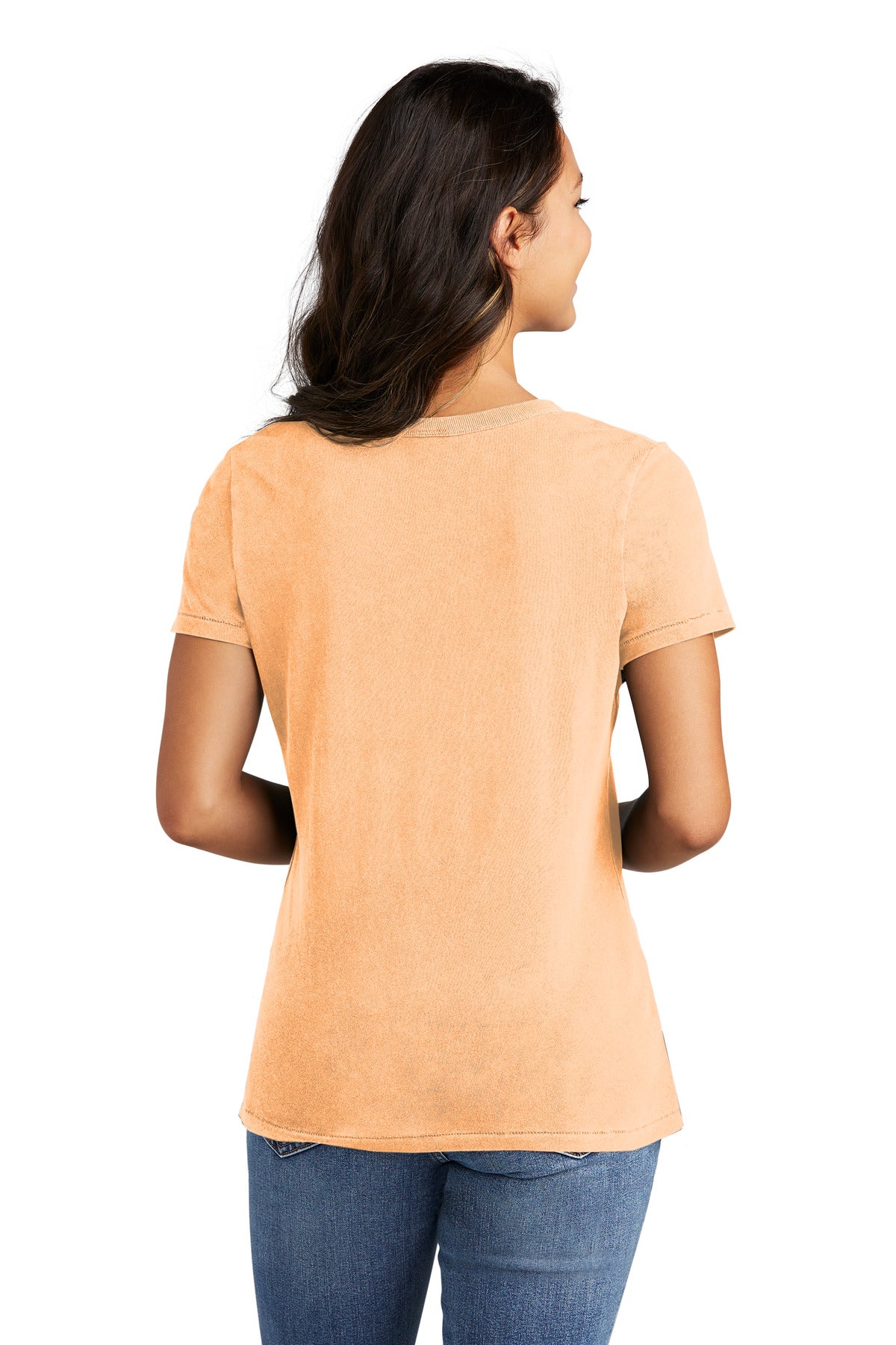 Custom Embroidered Port & Company Women's Beach Wash Garment-Dyed V-Neck Tee LPC099V,Peach