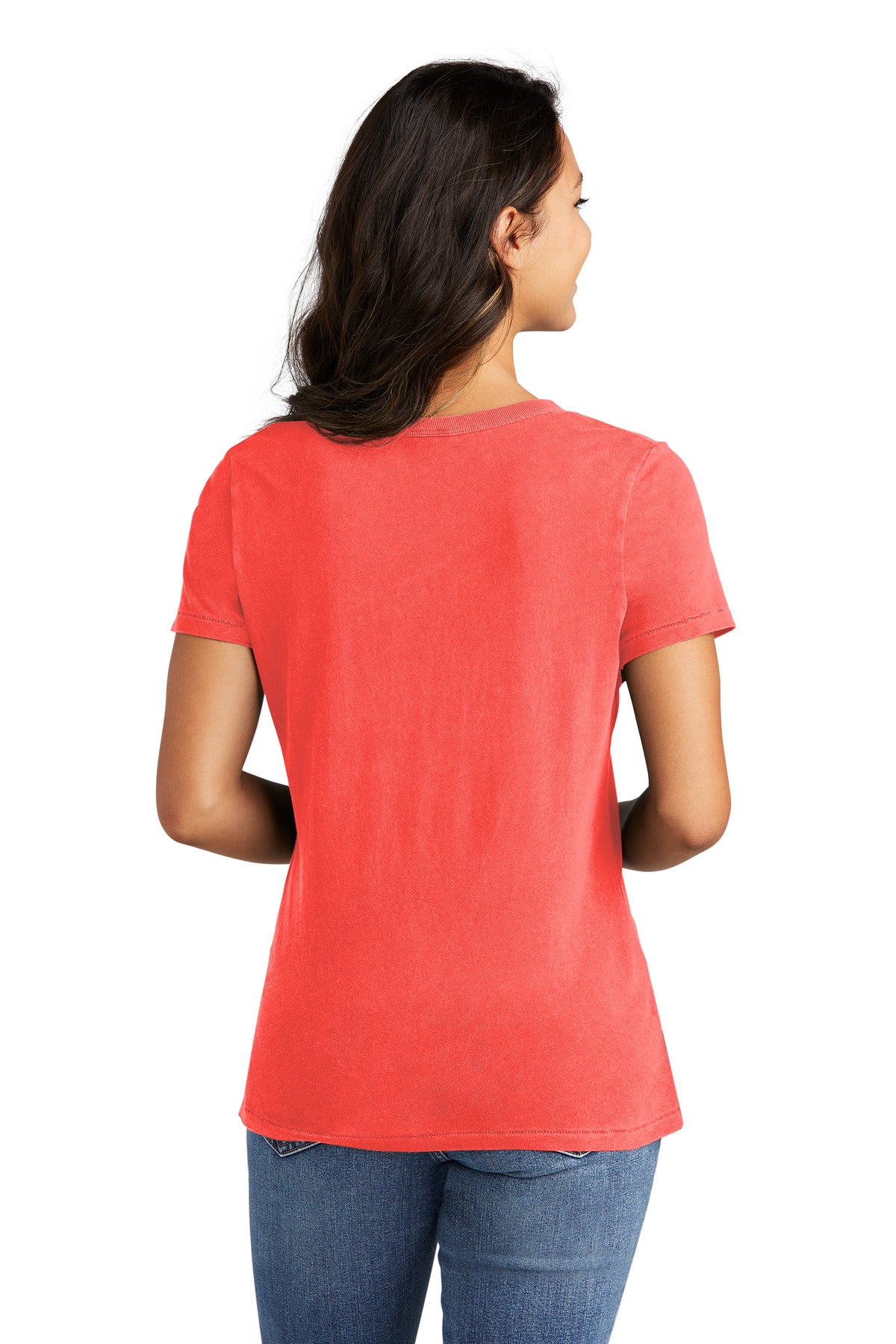 Custom Embroidered Port & Company Women's Beach Wash Garment-Dyed V-Neck Tee LPC099V,Poppy