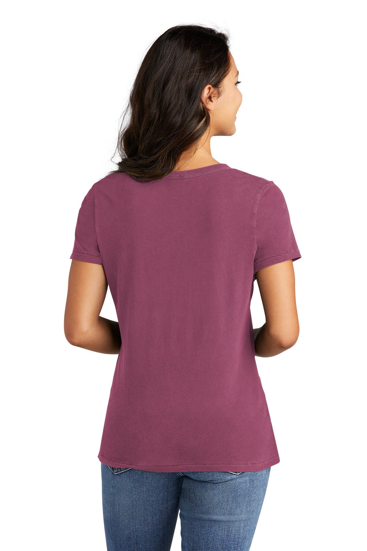 Custom Embroidered Port & Company Women's Beach Wash Garment-Dyed V-Neck Tee LPC099V,Vintage Raspberry