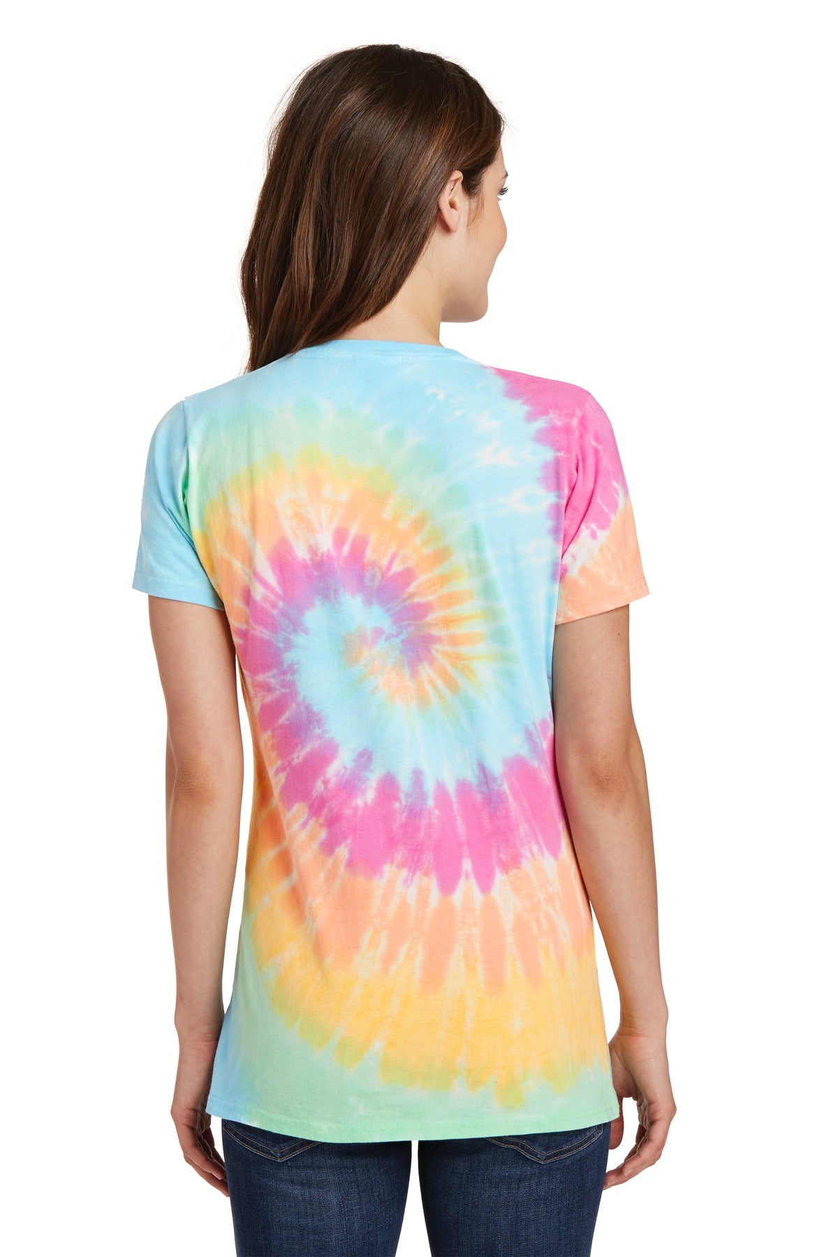 Custom Embroidered Port & Company Women's Tie-Dye V-Neck Tee. LPC147V,Pastel Rainbow